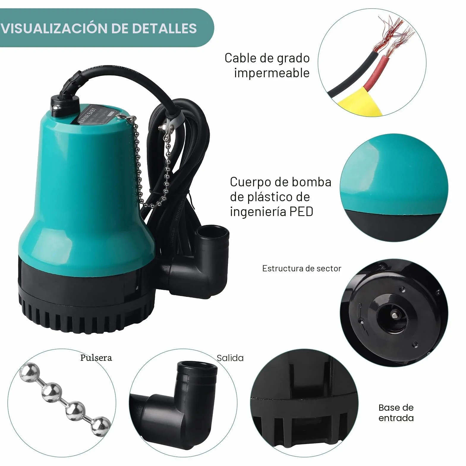 SWAWIS Bomba de Aguas Sucias Sumergible DC 12V 50W 4200 L/H, Bomba de Presión de Agua 2,3 m, Cable con Abrazadera, para Limpiar Piscinas y Estanques de Peces