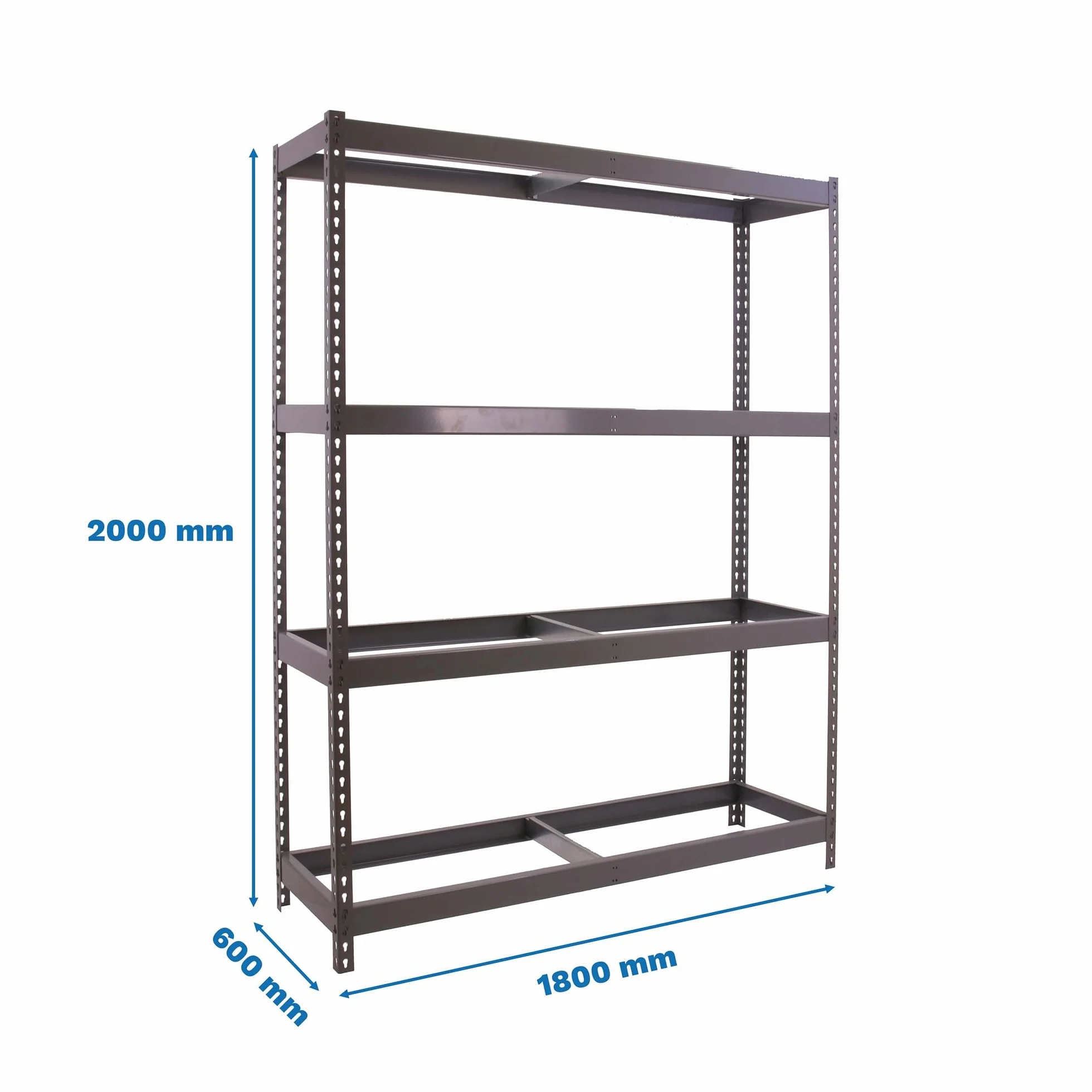 Simon Rack Estanteria Industrial, 2000x1800x600 mm, 400 kg de Punto Flexión, 4 Alturas, Sin Bandejas, Estanterias Almacenaje, Estanterias Metalicas, Gris - SimonTaller