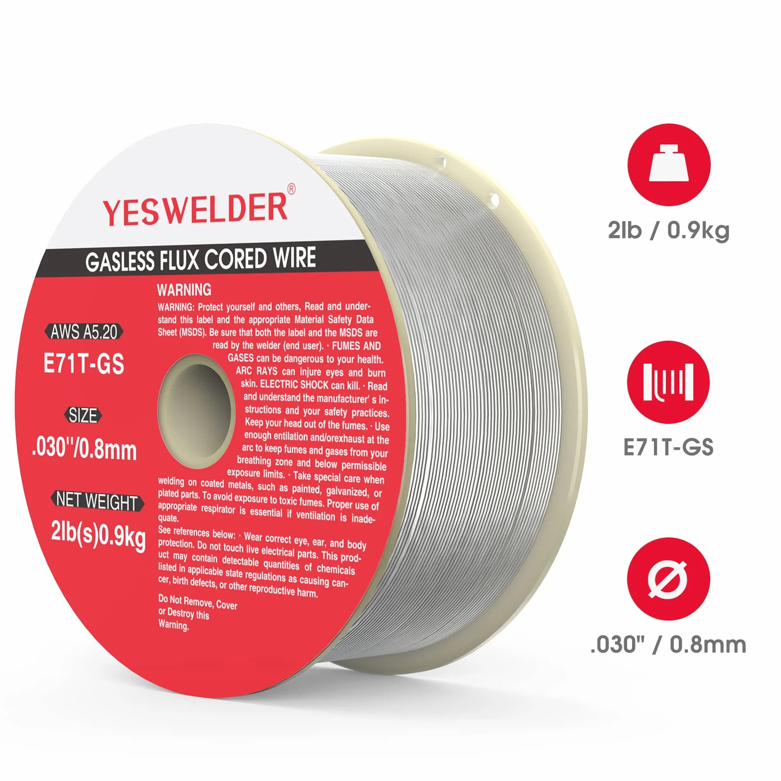 YESWELDER Alambre de Soldadura 0,8 mm 0.9 kg E71T-GS 2 Paquetes, MIG hilo soldar sin gas para soldadora sin gas FLUX, soldadora MIG