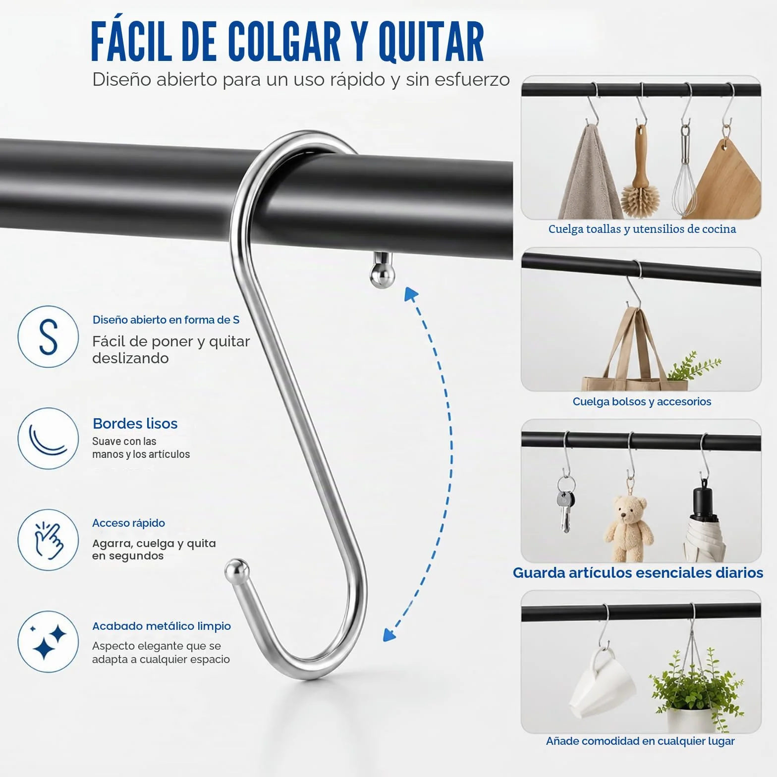 JMIATRY 100 Piezas Ganchos en S 9cm, Ganchos para Colgar, Ganchos para cocina, salón, baño, jardín, armario