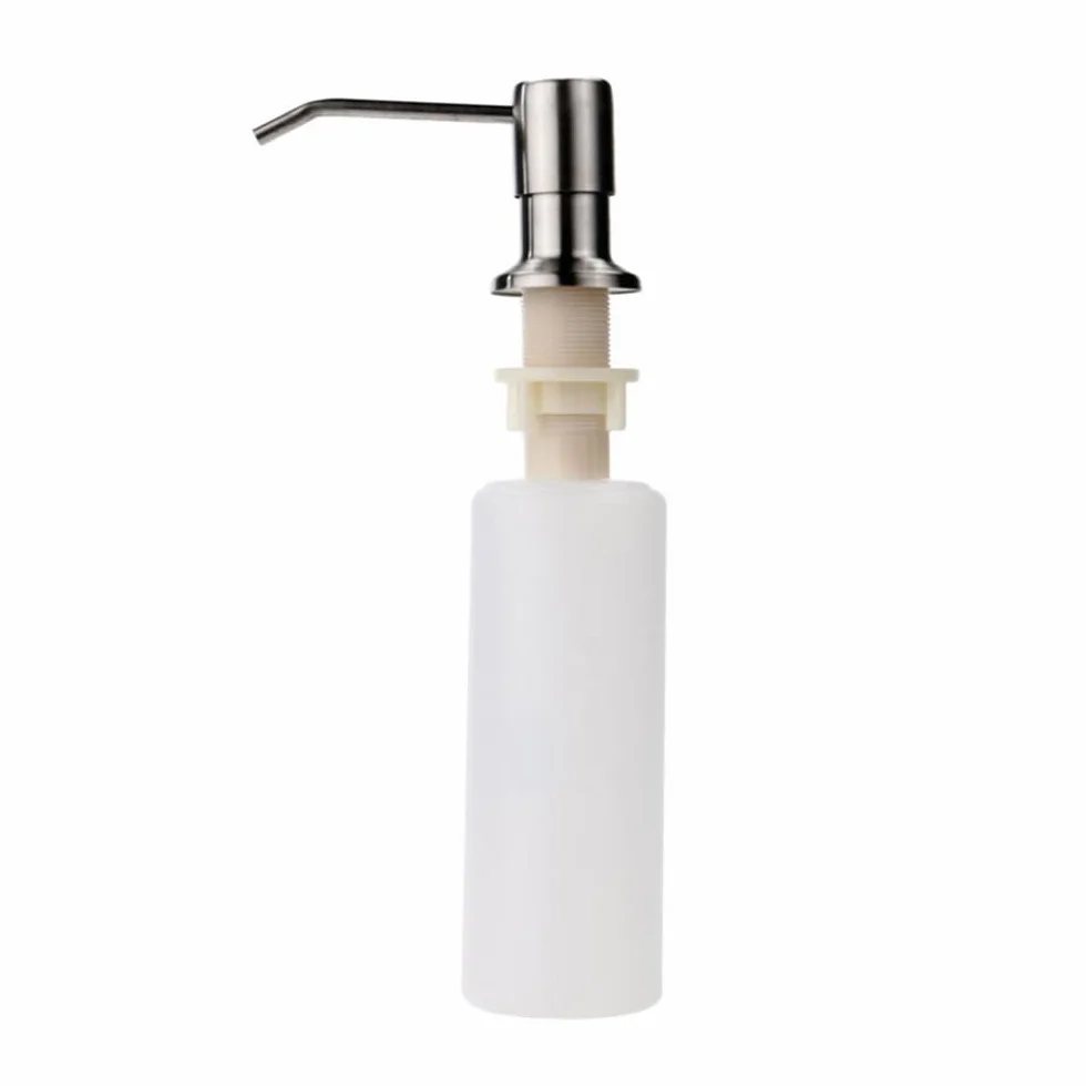 Dispensador de jabón integrado para fregadero, dispensador de cabezal de bomba de acero inoxidable de 300 cc, dispensador de detergente líquido para cocina, baño, lavavajillas, plateado