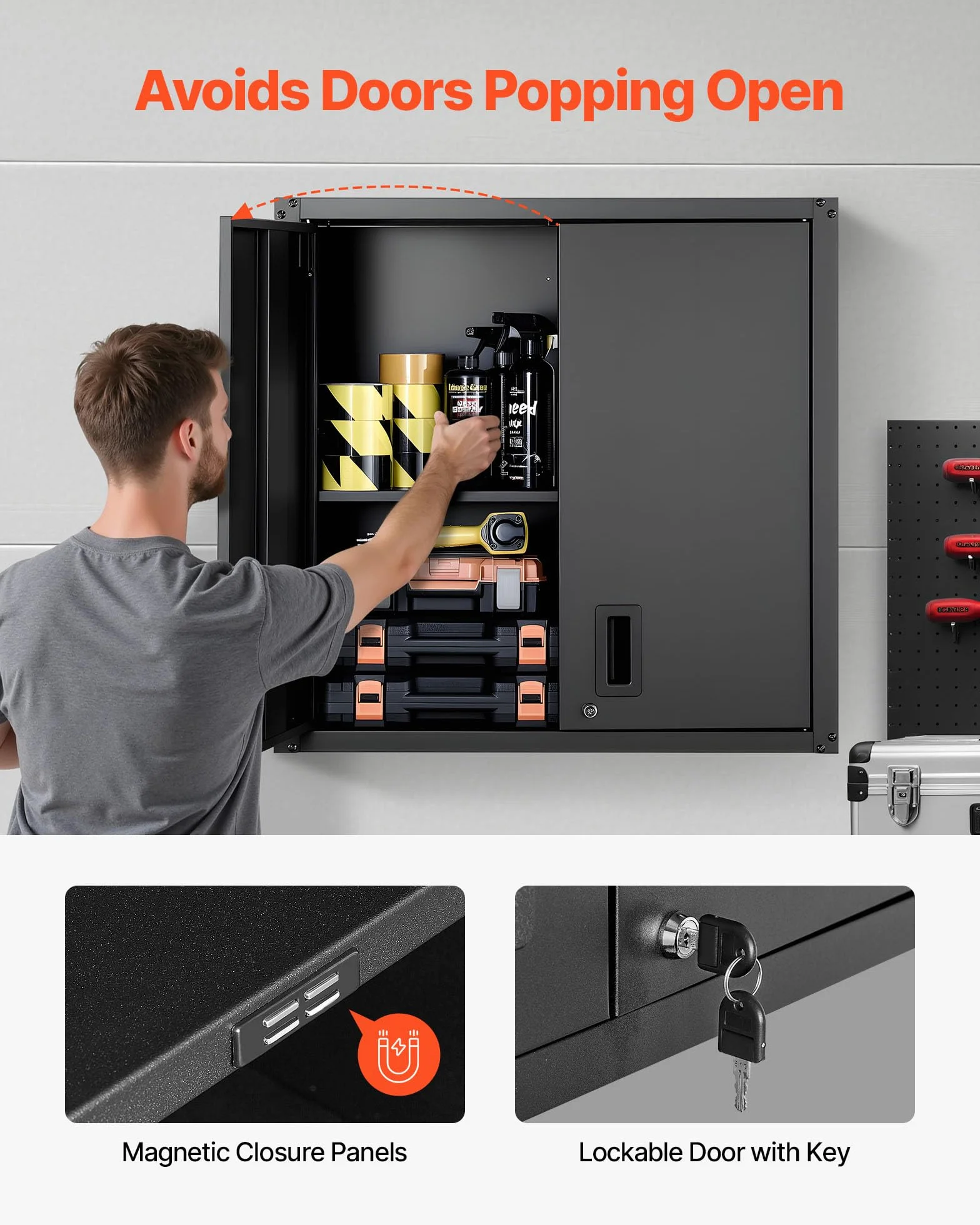 VEVOR Armario de Pared para Taller, 762 x 310 x 762 mm, Armario de Herramientas de Metal, Capacidad 108,86 kg, Negro