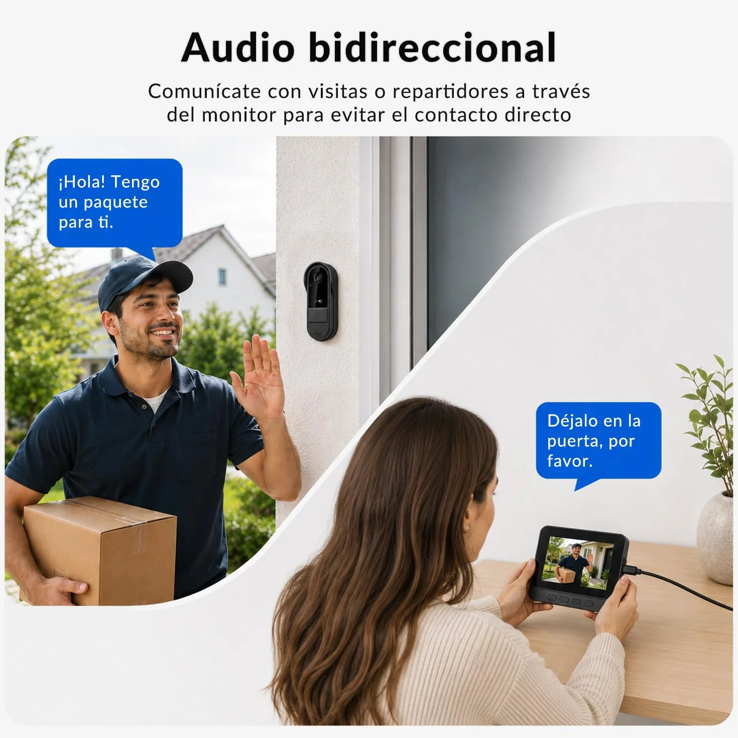 Timbre Inalámbrico Exterior Impermeable IP65, Pantalla IPS de 4,3 Pulgadas, Timbre Inalámbrico con Cámara 1080P, Audio Bidireccional, Visión Nocturna, Video Portero Automatico Alimentado por Batería
