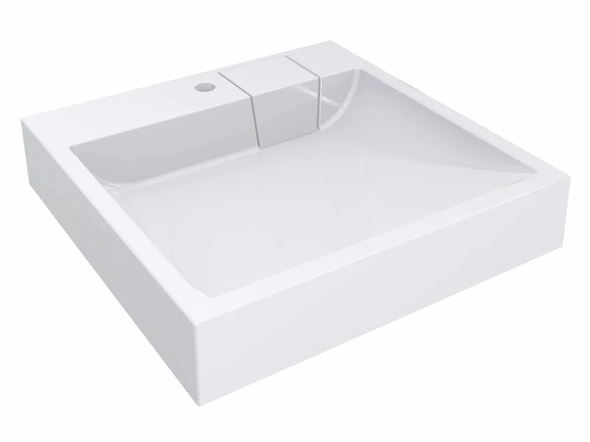Lavabo TALLINN piedra, suspendido pared sobre lavadora. L60xW60x12 cm, peso 19 kg. Material: mezcla de materiales minerales naturales y resina. Superficie brillante extremadamente solido