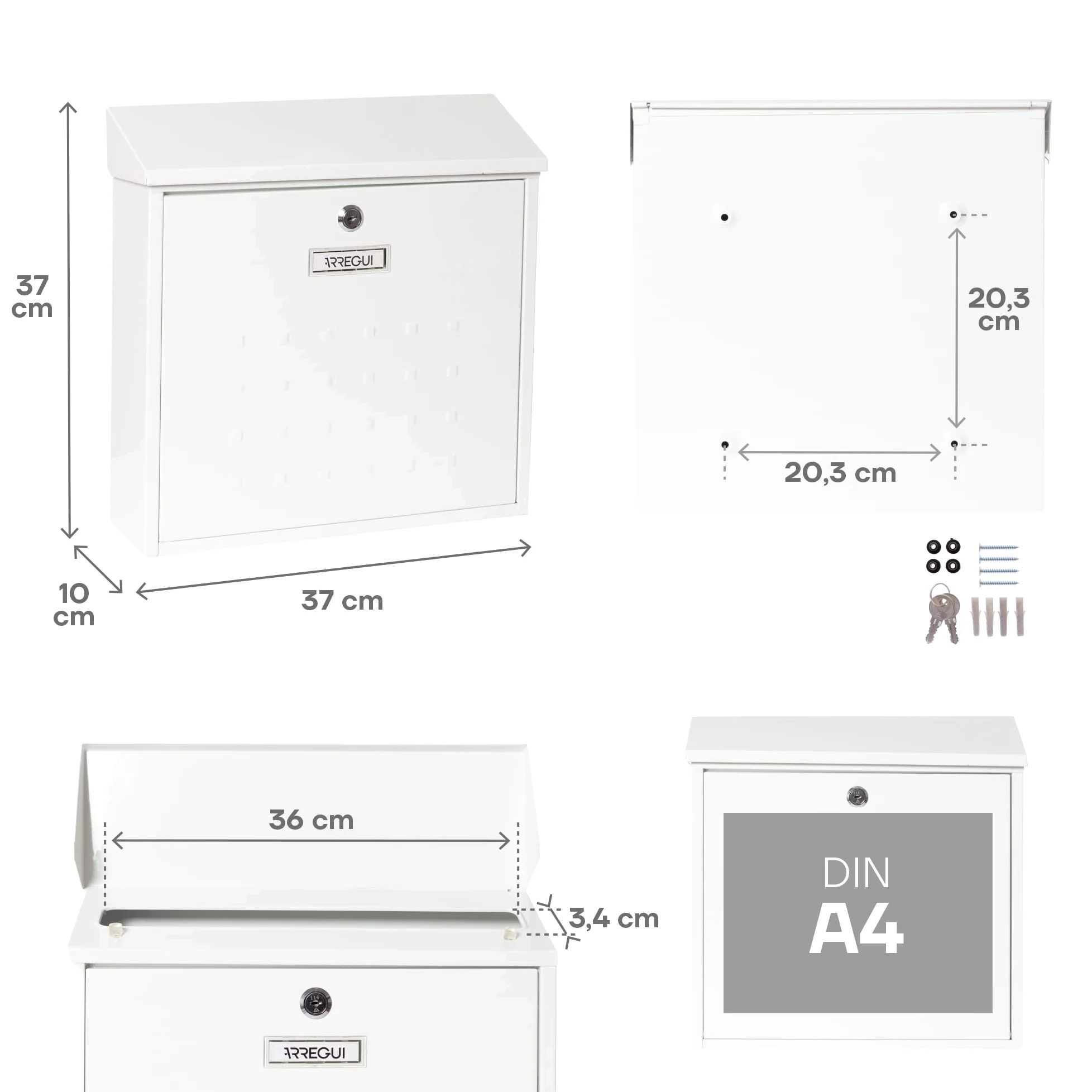 ARREGUI Premium Maxi E5611 Buzón Exterior de Acero, Tamaño L (Revistas, Sobres C4), Gran Capacidad, Buzón de Correo Individual, Buzón de Pared Grande, Antilluvia, Fácil de Instalar, Blanco