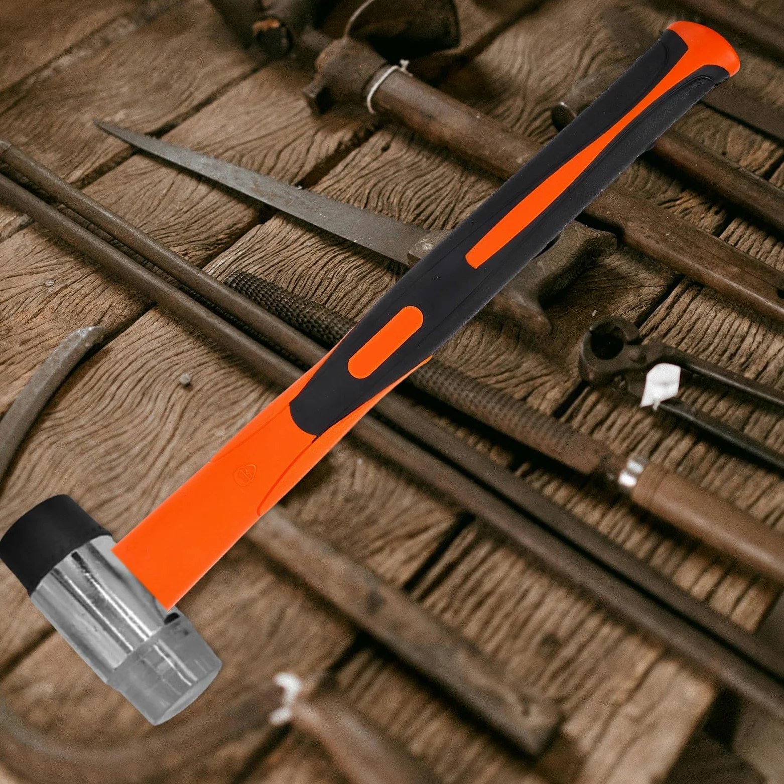 TIDTALEO Mango de Repuesto para Maza de Goma Antideslizante y Antivibración Mango Recto de Goma Duradera para Herramientas de Jardinería y Mejoras del Hogar Accesorio Negro y Naranja