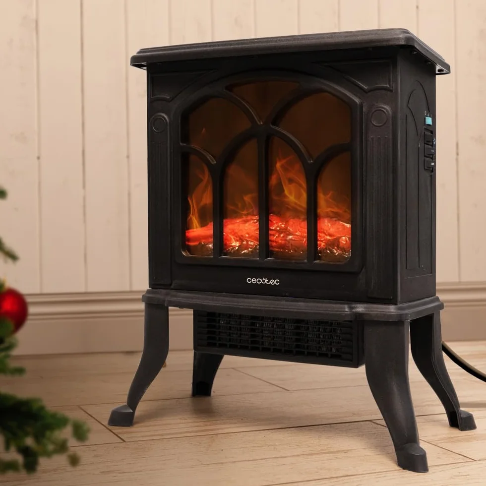 Cecotec Chimenea Eléctrica de Pie ReadyWarm 1500 Flames. 1500 W, 2 Niveles de Potencia, Termostato Ajustable y Control Independiente de las Llamas, Área de Cobertura 20 m2