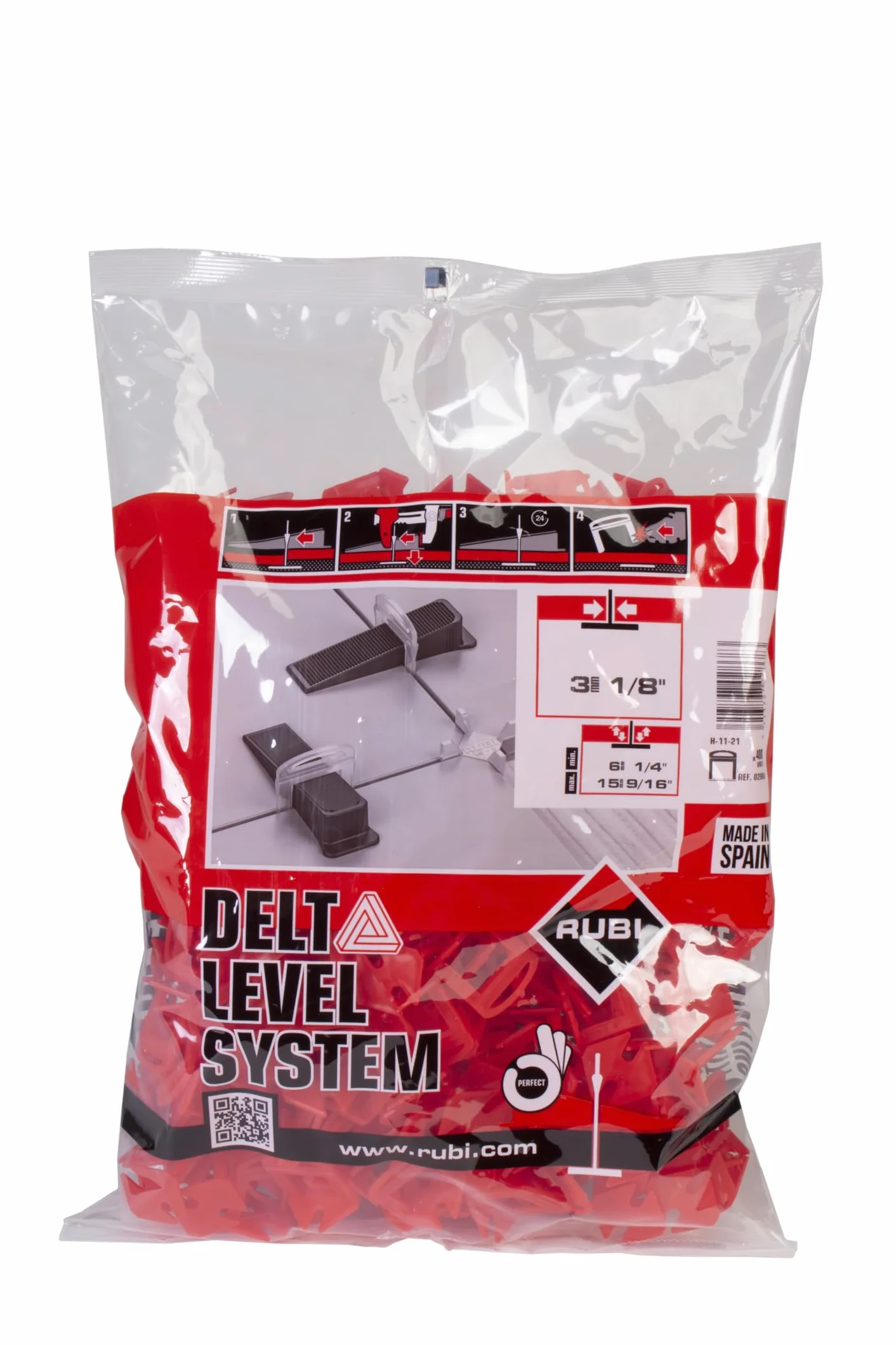 RUBI 2868 | Bridas de Nivelación para Cerámica | Brida de 3 mm para Baldosas Cerámicas de entre 6 y 15 mm | Para Formatos de 30x30 cm y Superiores | 400 unidades | BRIDA DELTA LEVEL SYSTEM