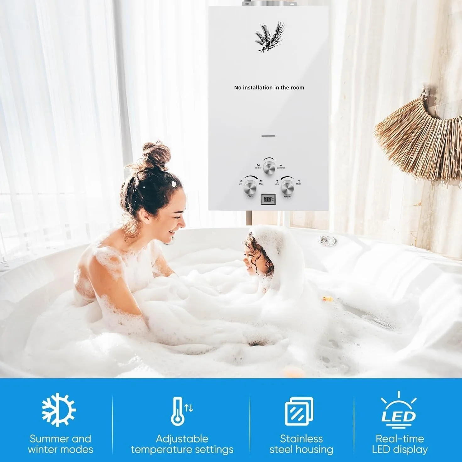 Calentador de Agua a Gas GLP 20KW 10L Instantáneo Portátil Butano Propano para Ducha Camping