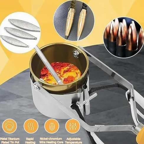 Crisol de plomo de mano, crisol eléctrico para plomo de 380 W, crisoles para fundir metal, ajuste de 200-450 ℃, fusión en 10 minutos, capacidad de 1100 g, crisol de plomo para moldes de peso de pesca