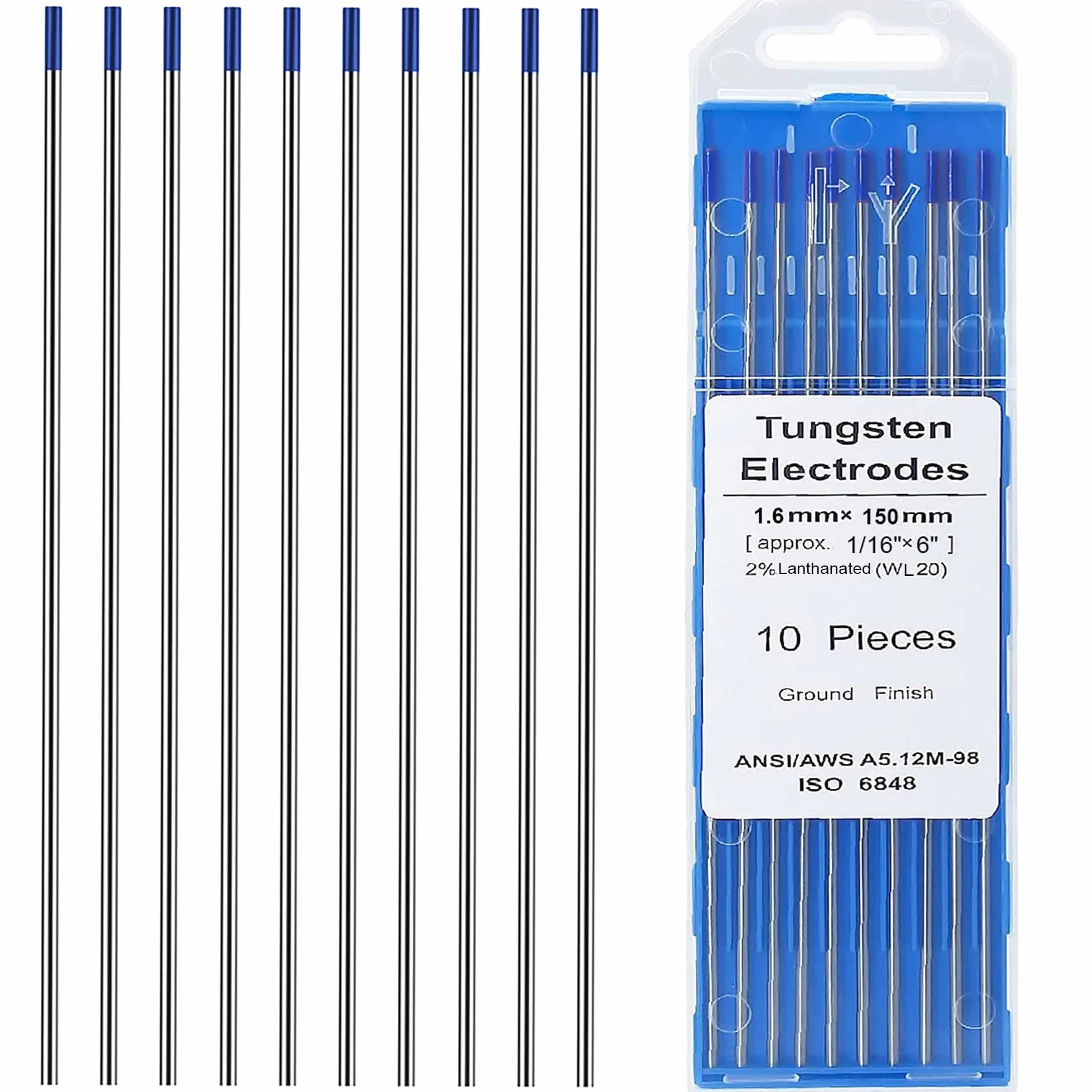 electrodos de tungsteno de soldadura para TIG 2% tungsteno lantanado WL20 azul 1/16" x 6" paquete de 10 electrodos de tungsteno premium para accesorios de soldadura para TIG