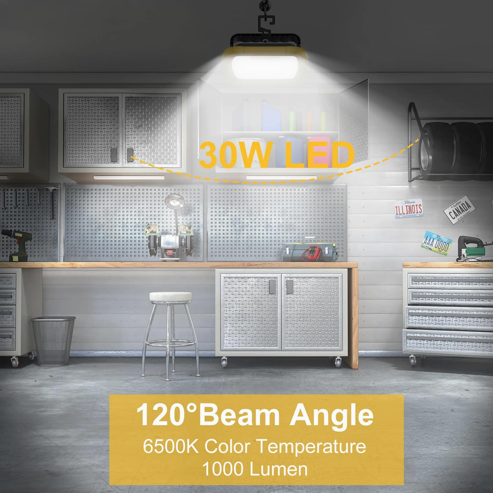 T-SUN 30W Foco LED Portátil, 1000LM Foco Trabajo LED con Enchufe y Cable de 1,8 m, Soporte Plegable, Blanca Fría de 6500K, Luz de Trabajo Impermeable para Garajes, Talleres y Obras- 2 Piezas