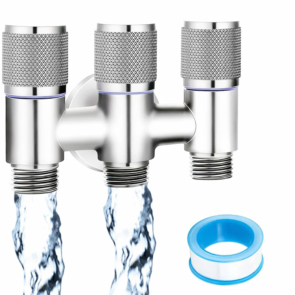 Válvula de conmutación de 3 vías, válvula de esquina combinada de 1/2 pulgadas con conexión para lavavajillas y conexión doble, interfaz de rosca de acero inoxidable resistente a la presión, para