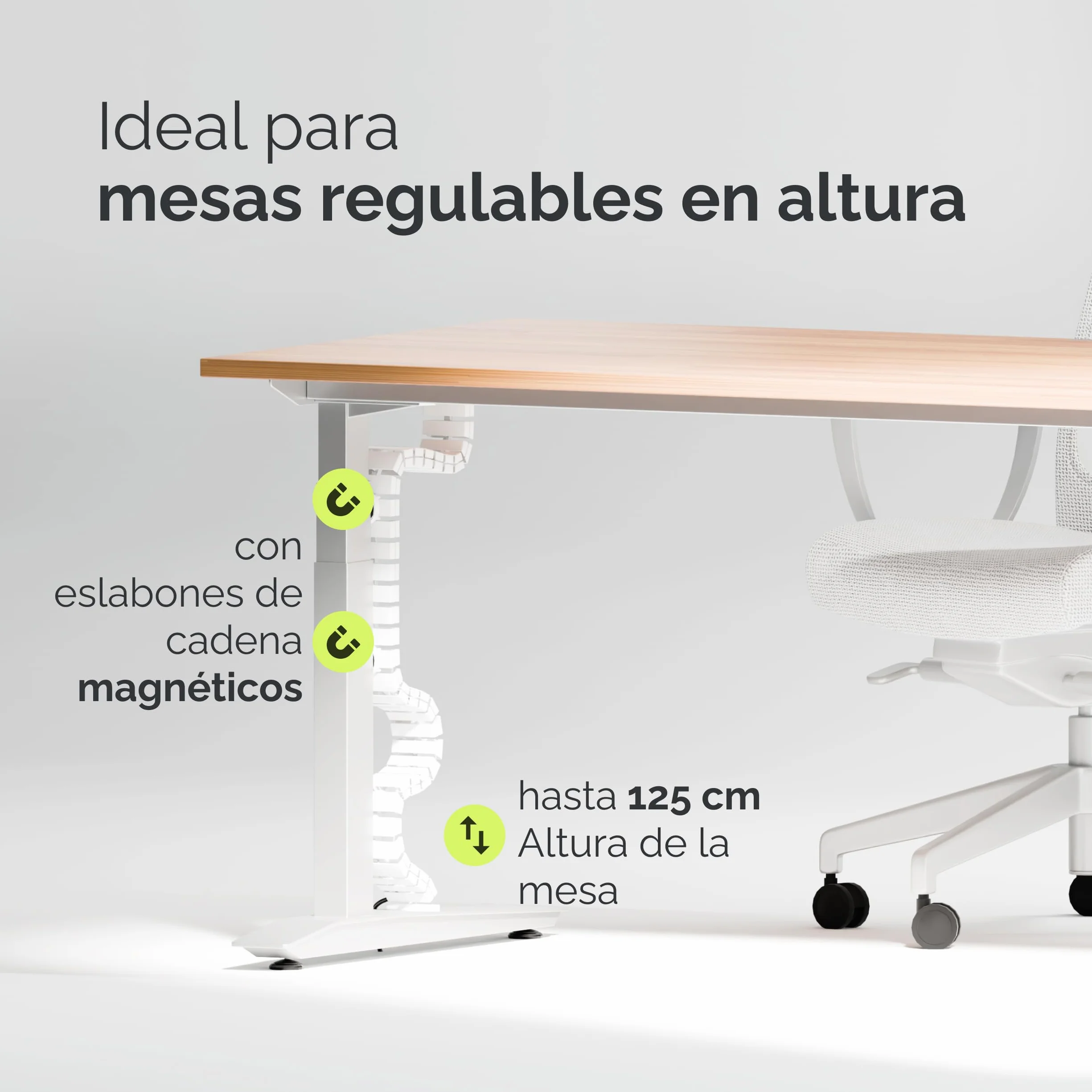 VALU Organizador de Cables Escritorio Premium – Cable Management 128 cm Flexible para Escritorio Regulable – Montaje con Tornillos o Adhesivo – 4 imanes y 3 organizadores incluidos