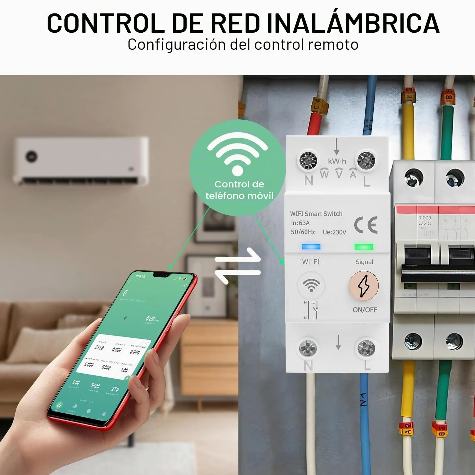 Interruptor wifi inteligente 63A Tuya Control por voz disyuntor wifi inteligente Medidor de Energía AC 80-300V interruptor remoto Protección contra sobrepresión sobrecorriente y sobrecarga
