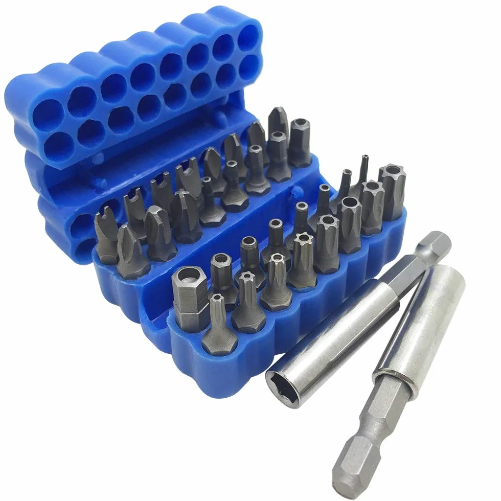 FineGood Juego de 34 puntas de destornillador con soporte magnético para puntas de extensión, llave dinamométrica SAE de seguridad antimanipulación métrica