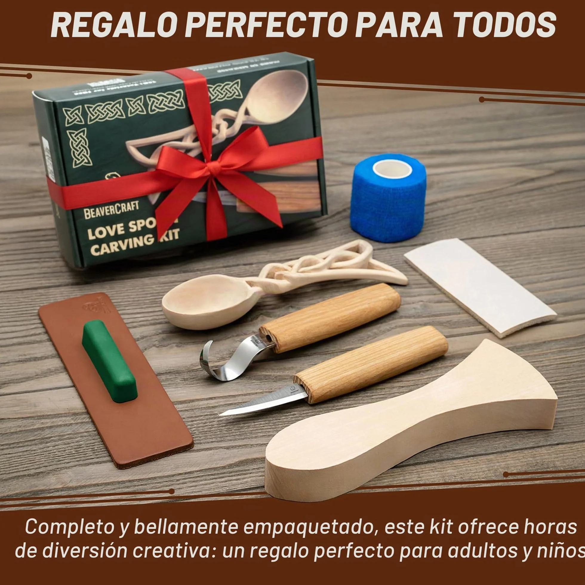 BeaverCraft Kit de Tallado de Cucharas en Madera para Principiantes DIY04 – Cuchillos Sloyd y de Gancho, Bloque de Tilo