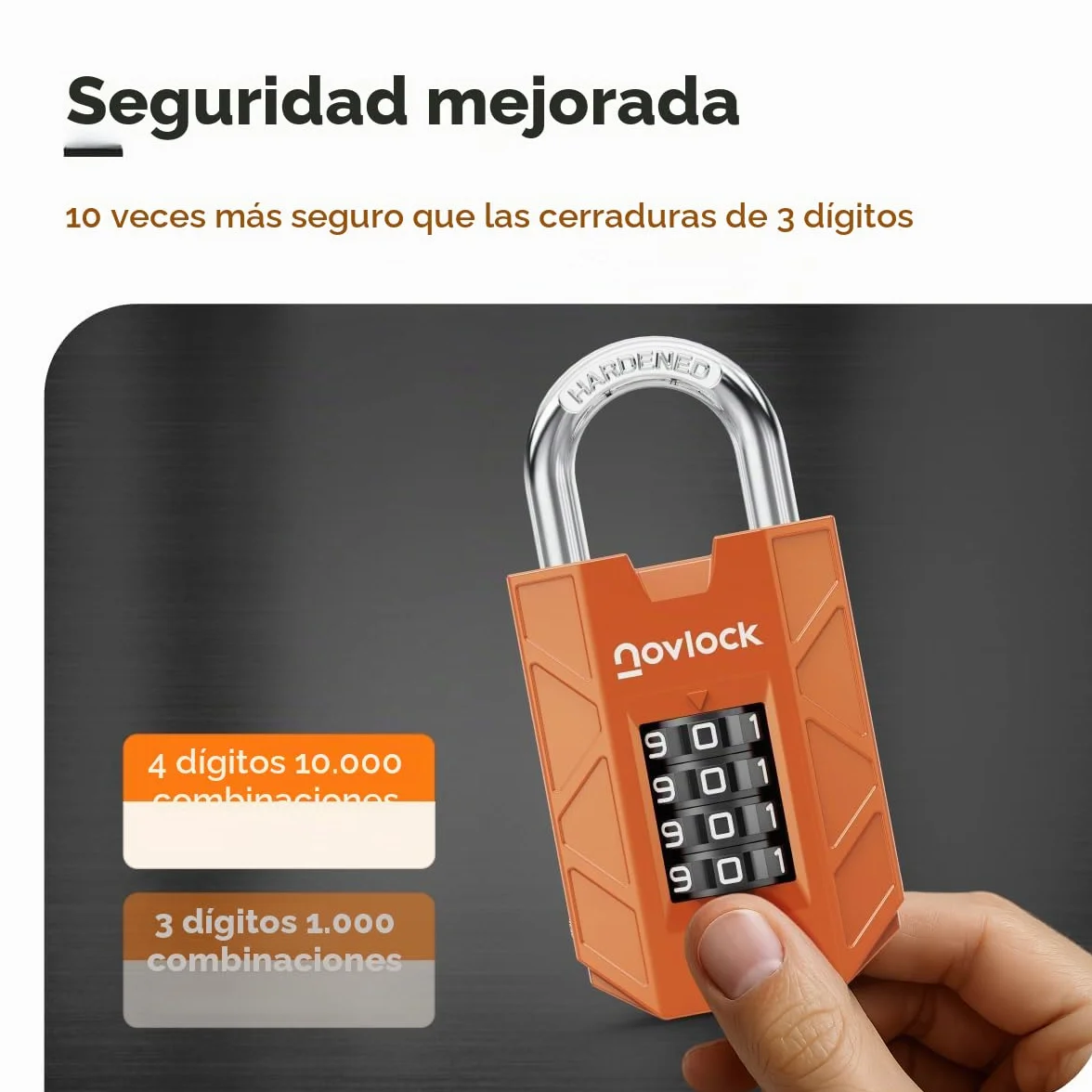Candado de Combinación de 4 Dígitos 7 mm Acero Templado para Taquillas Armarios Portones Naranja