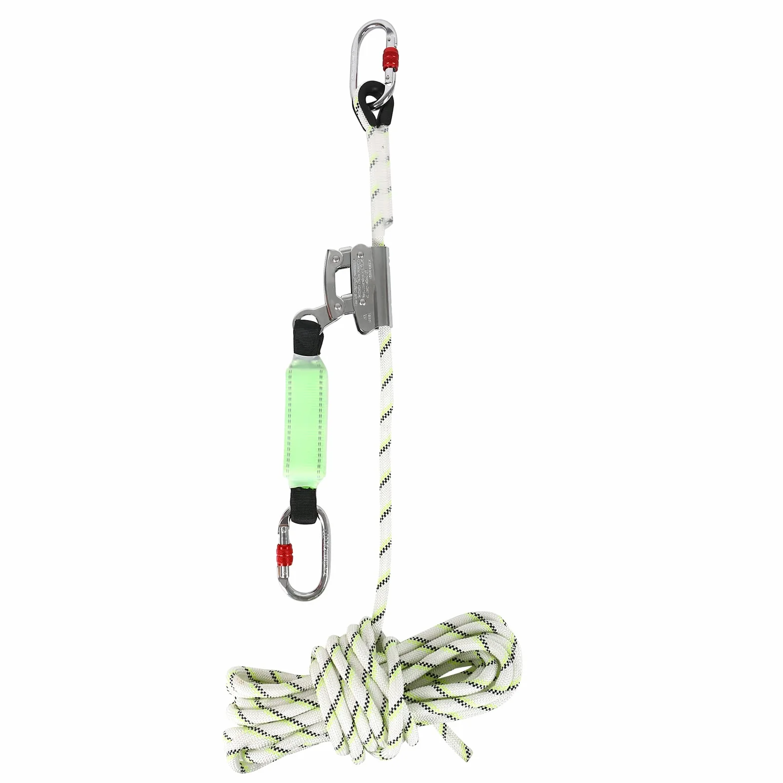 MENAYODA Dispositivo de seguridad de altura con cable de 12 mm, 10 m, amortiguador de banda, PSA