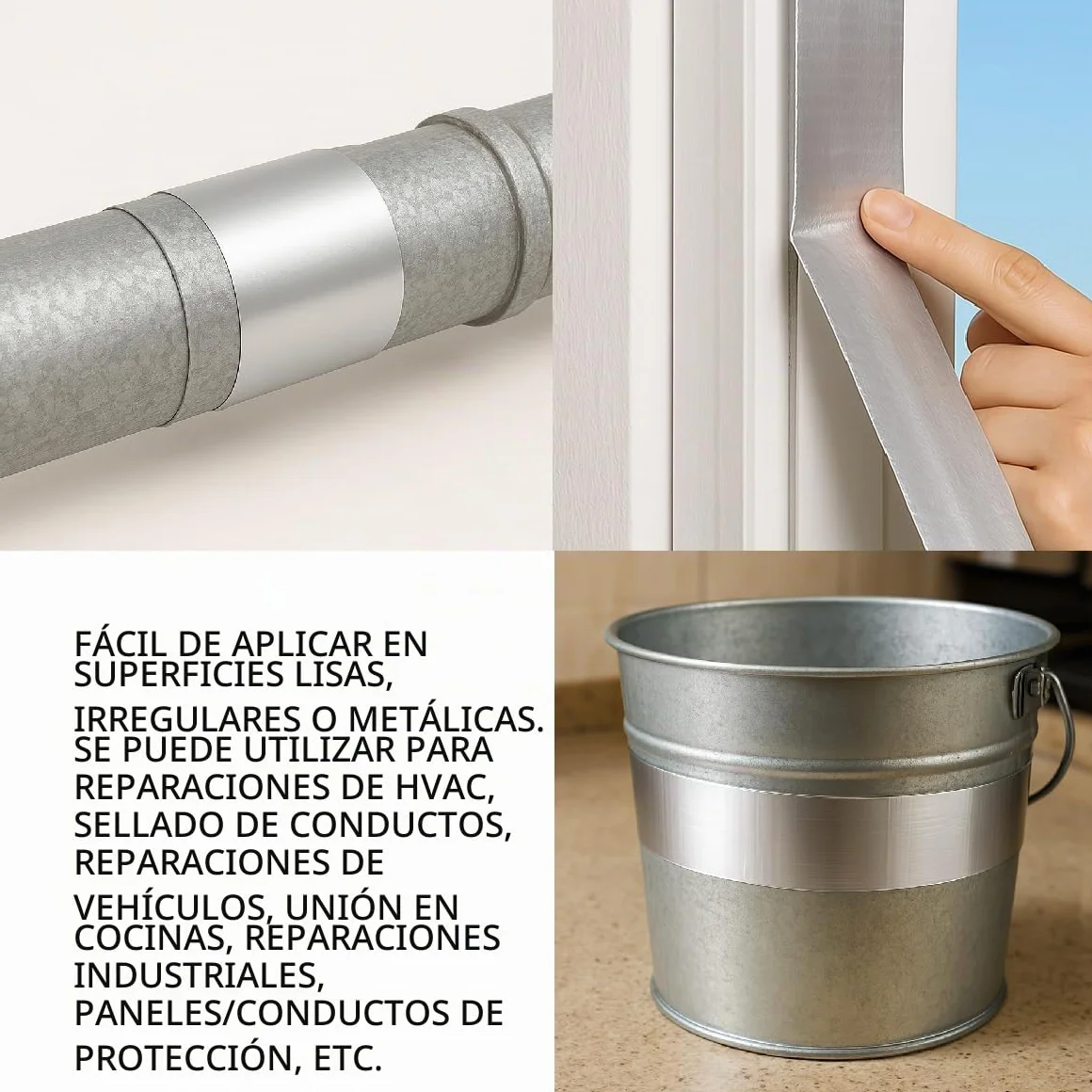Cinta Adhesiva de Aluminio Resistente al Calor y al Frío, Impermeable y Duradera, Ideal para Reparaciones y Aislamiento Térmico en HVAC, Automóviles y Hogar, 50 mm x 10 m