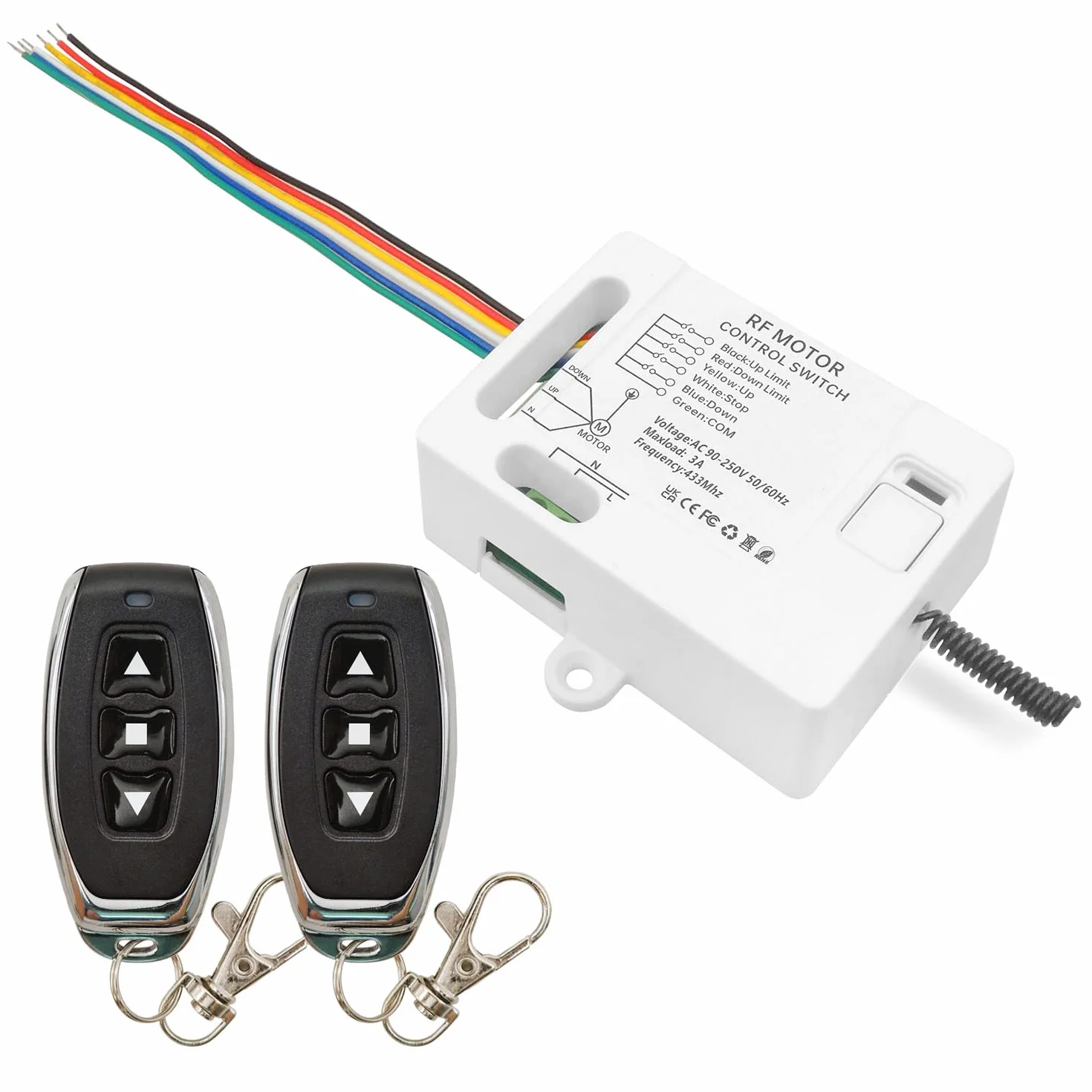 DieseRC Interruptor del Mando a distancia de Motor Persiana Inalámbrico Controlador de Receptor Relé de CA 220V 3A con 2 Transmisores Compatible con Interruptor Manual e Interruptor de Límite