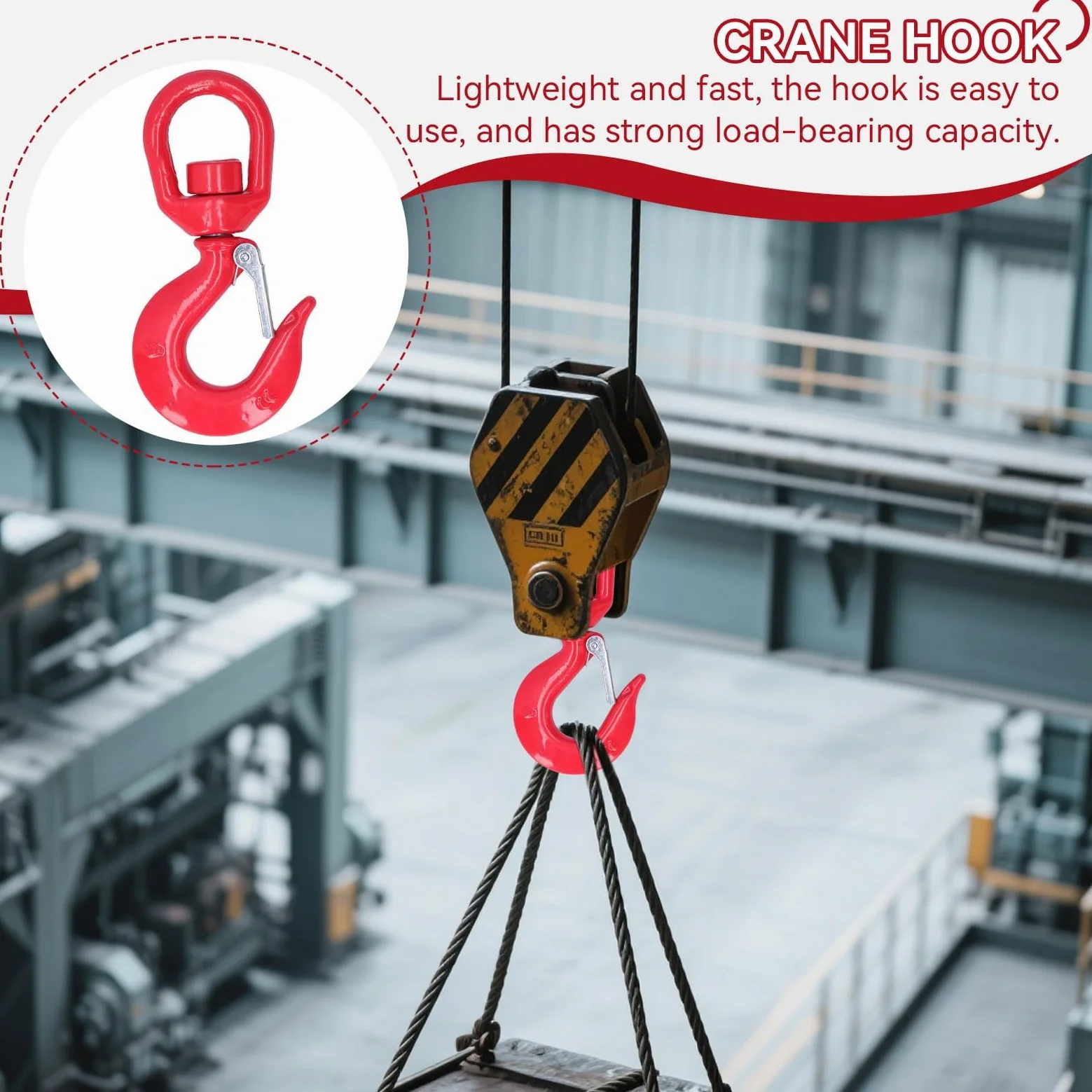 HERCHR Gancho Giratorio, Capacidad De 1T Gancho De Ojo Giratorio De Servicio Pesado Gancho De Eslinga De Ojo Giratorio Gancho De Elevación Gancho De Elevación Rojo para Equipos Eléctricos, Maquinaria