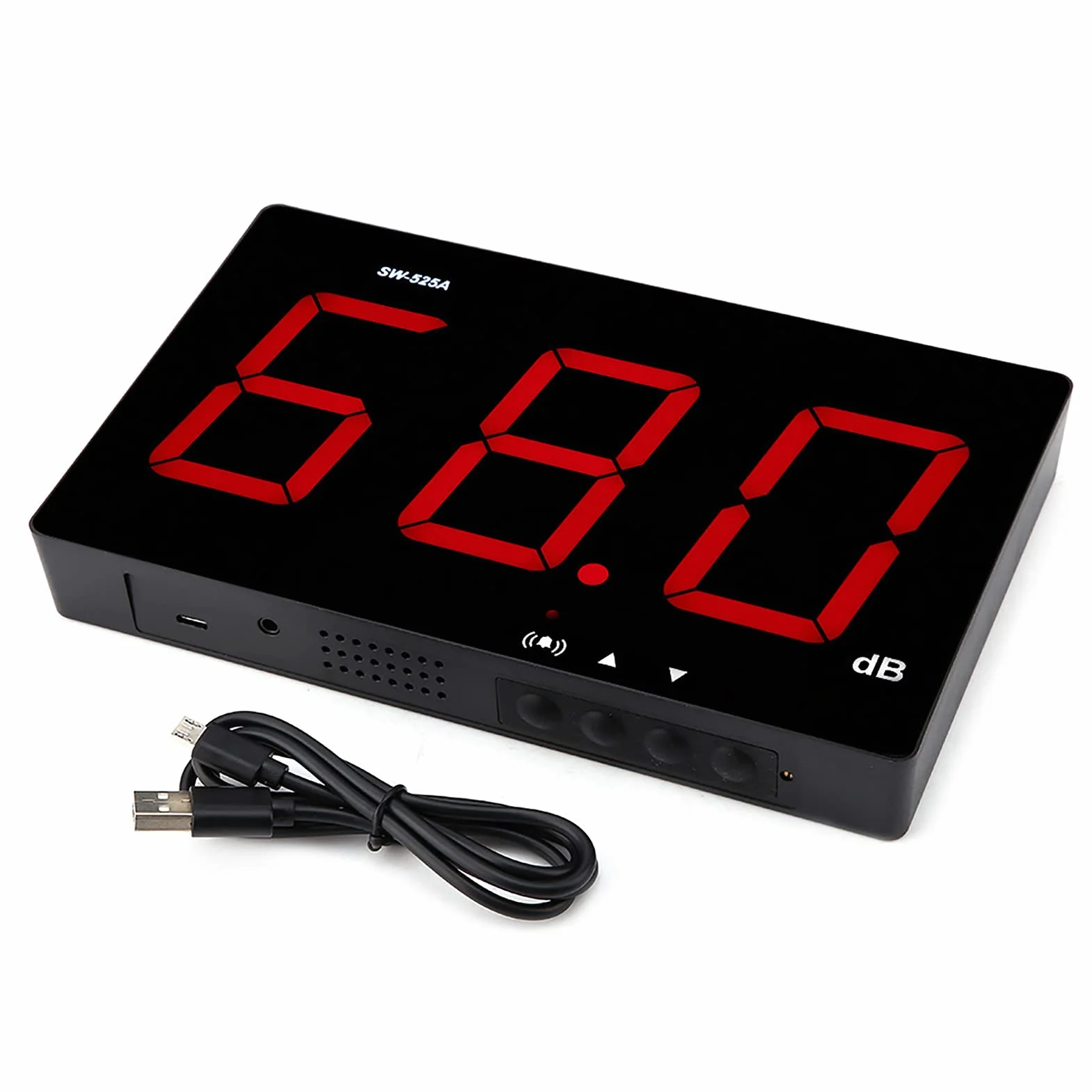 Tyenaza Medidor de Decibelios, SW-525A 30-130dB Medidor de Nivel de Sonido Montado en la Pared, Pantalla LED Grande, Alimentado por USB, para áreas Públicas Restaurantes Aulas Hospitales(210x130x30mm)
