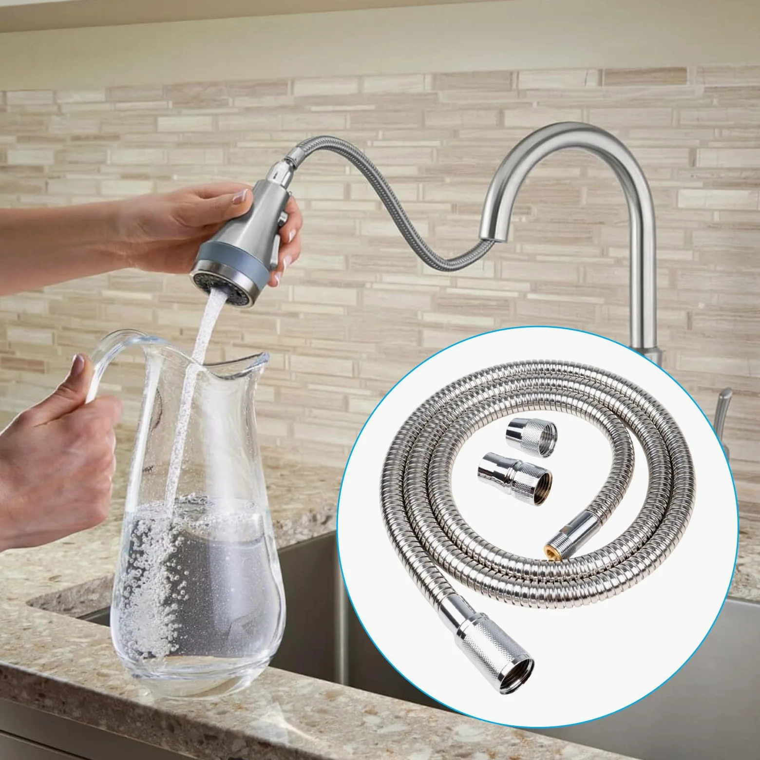 Kit de repuesto de manguera de grifo de cocina de 3 piezas compatible con grifos extraíbles Grohe 48293000, manguera rociadora flexible extraíble