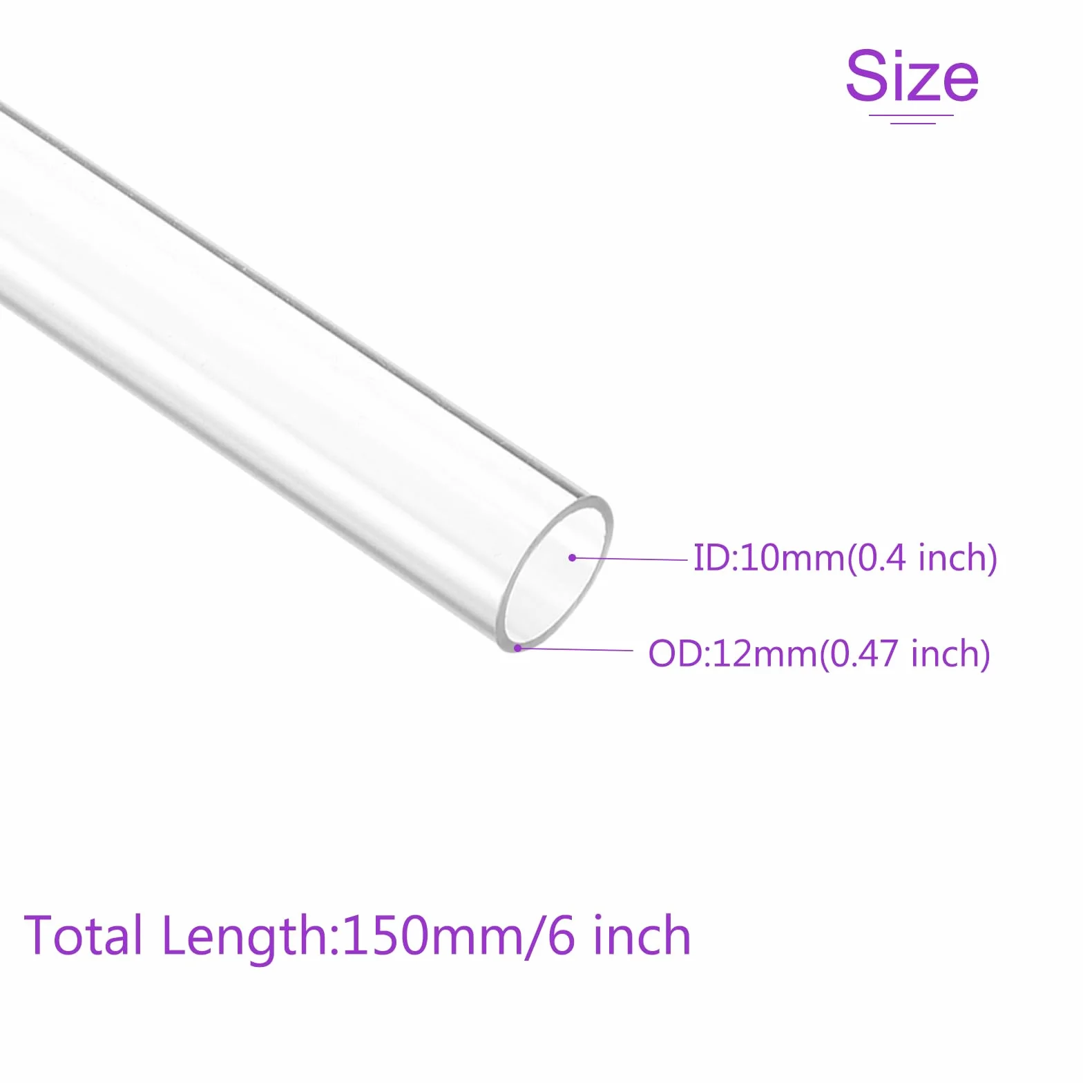 Tubo de Plástico Rígido Transparente Policarbonato 15 cm Diámetro 10 mm x 12 mm para Iluminación Fontanería
