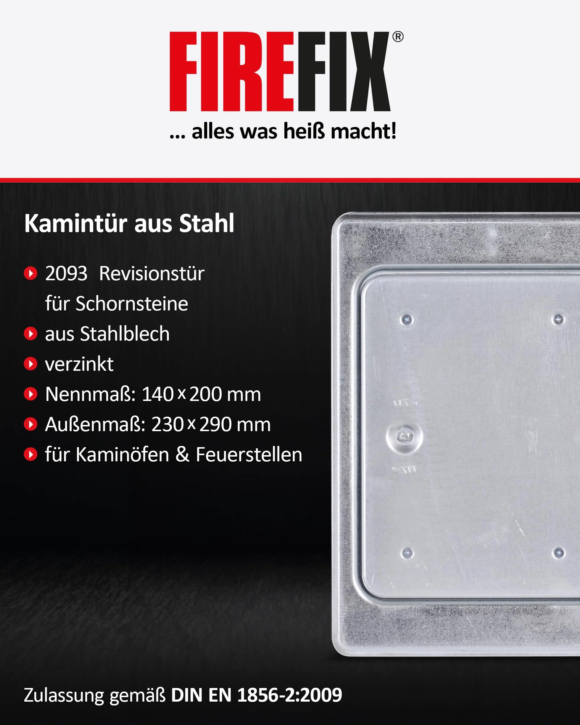 FIREFIX 2093 - Puerta de Chimenea (galvanizada, 140 x 200 mm, 230 x 290 mm, Acero)