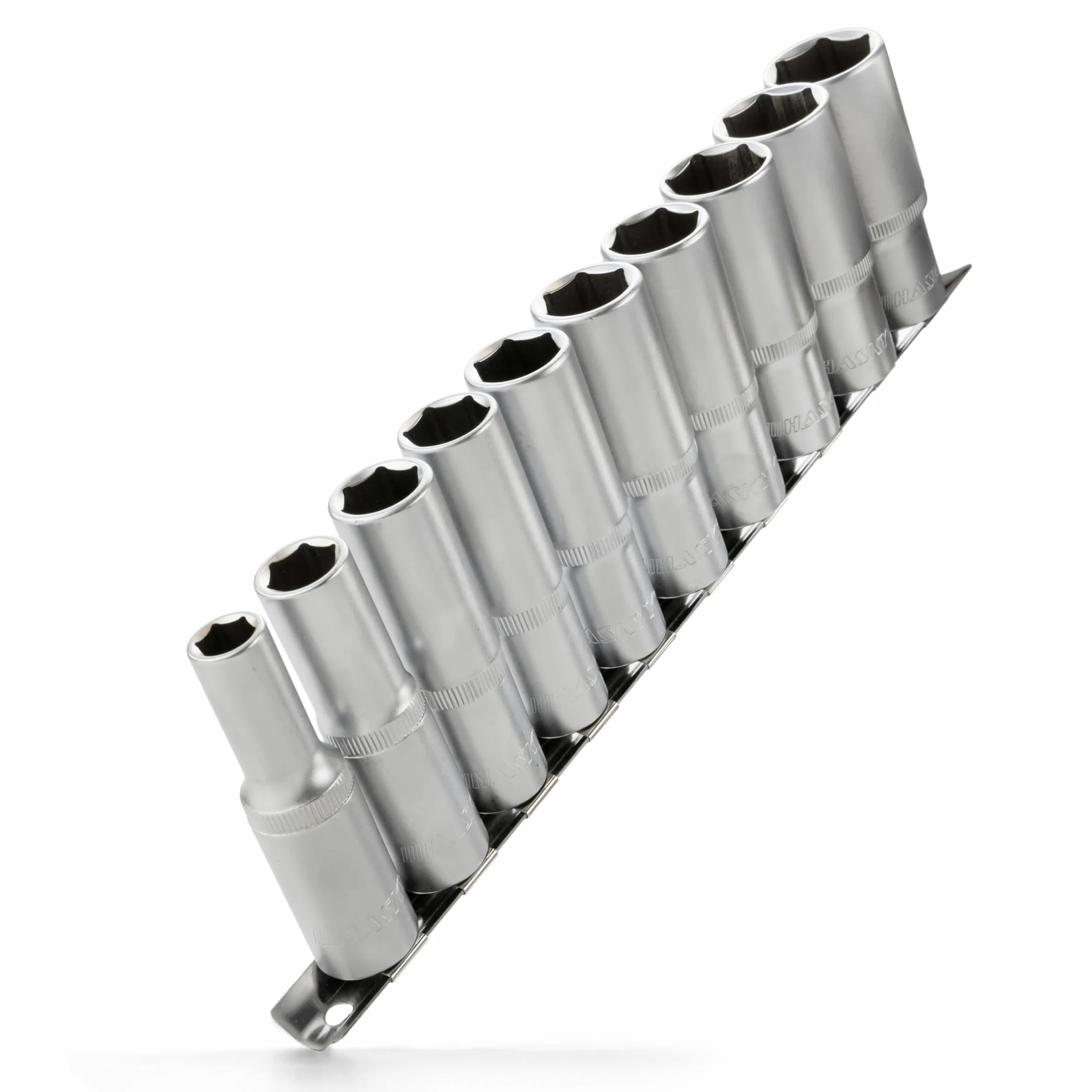 HASKYY Juego de llaves de impacto largo, tuercas de lecho profundo 1/2" pulgadas, tuercas hexagonales de 10-24 mm, juego de 76 mm, tuercas de 6 cantos, inserto de llave de tuercas