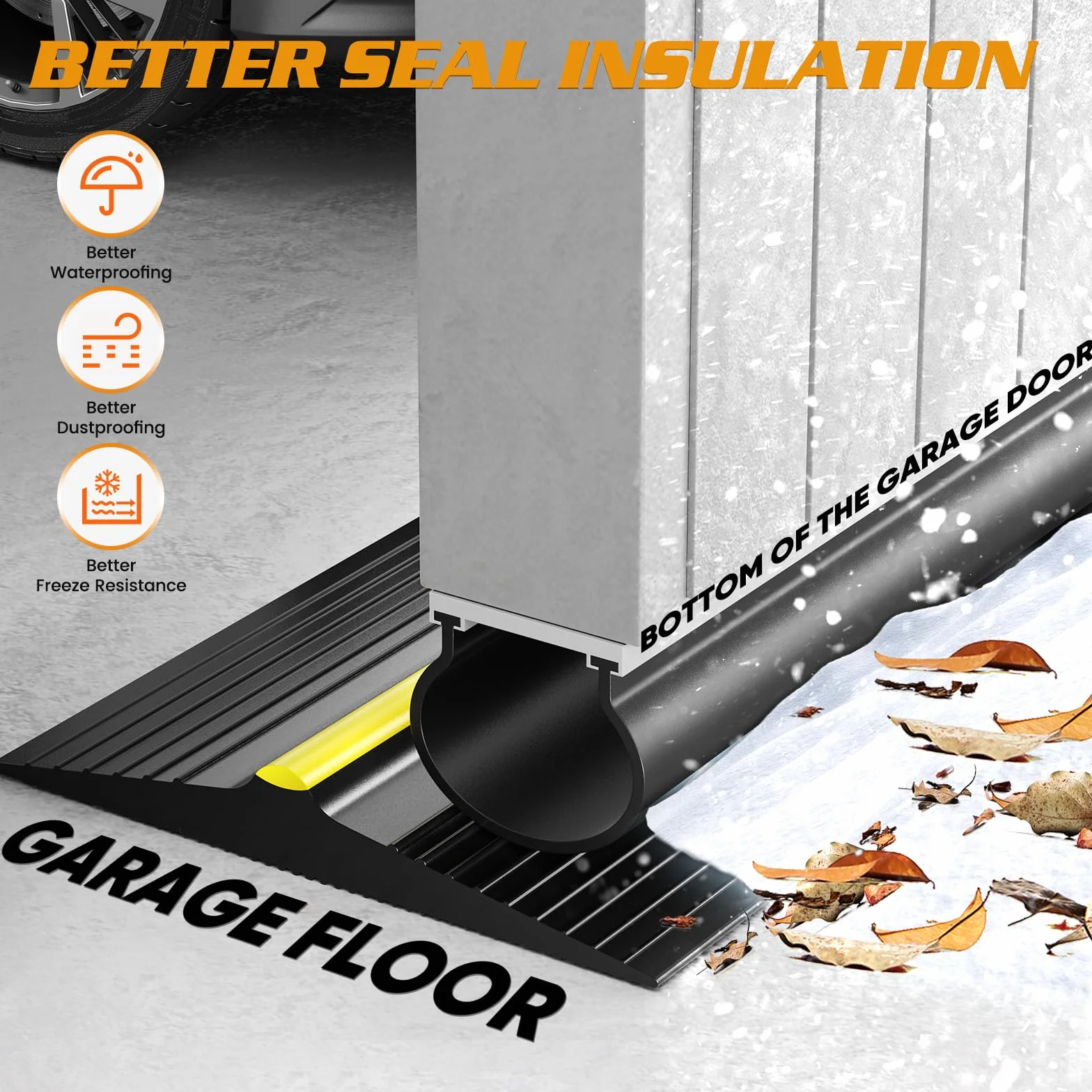 Sello de umbral de puerta de garaje 2.5m/13mm Burlete para Puerta de Garaje goma multiusos para puerta de garaje fácil de cortar resistente a la intemperie puede evitar que el agua la lluvia
