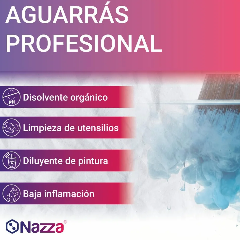 Aguarrás de uso Profesional Nazza - Aguarrás para pinturas sintéticas o Diluyente orgánico sin disolventes recuperados - Envase de plástico de 5 litros
