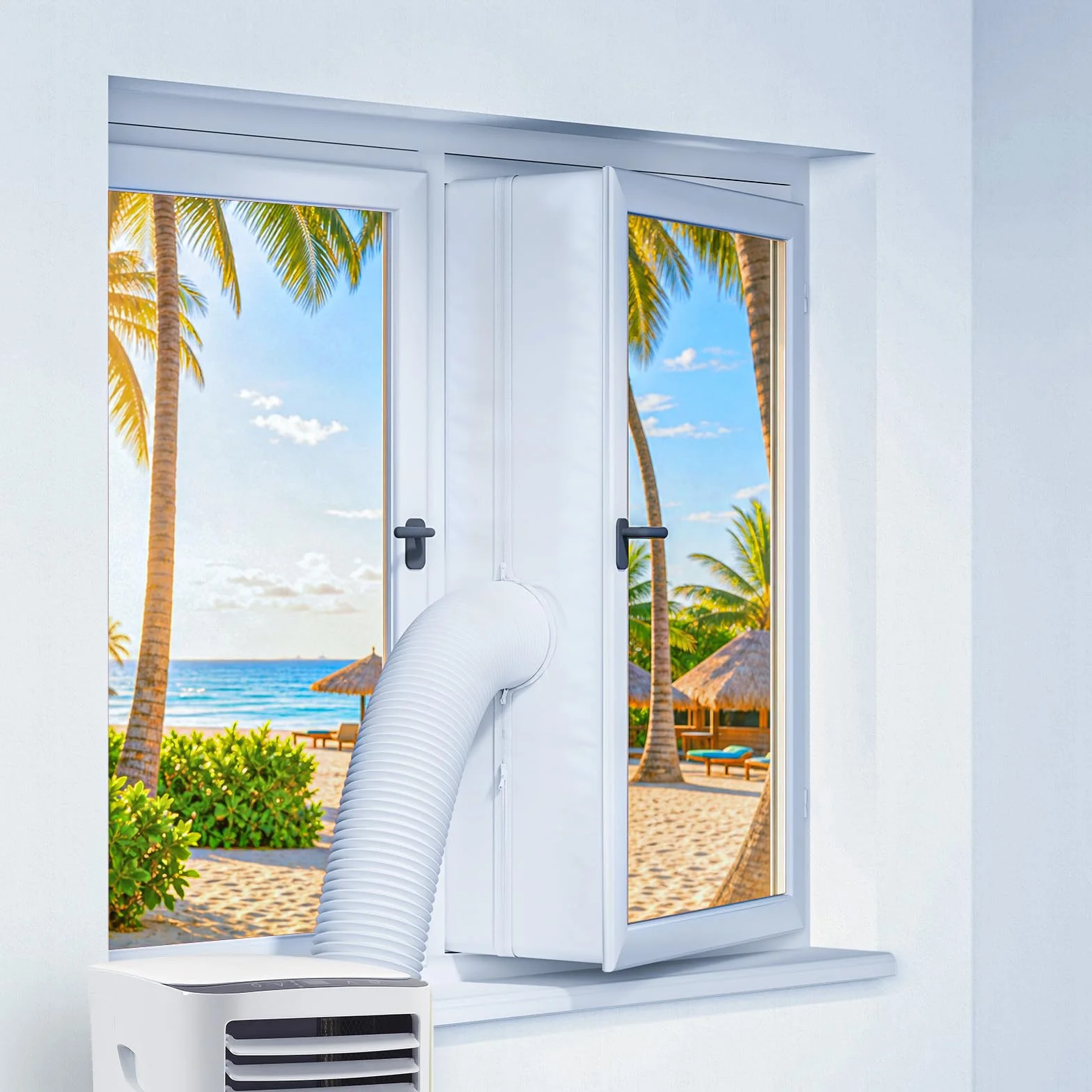 LOVIGA 300cm Kit Ventana Aire Acondicionado Portátil, Aire Acondicionado Portátil Ventana con Cremallera, Sellado Hermético para Ventanas Abatibles, de Tejado y Tipo Toldo, Hot Air Stop, Sin Taladrar