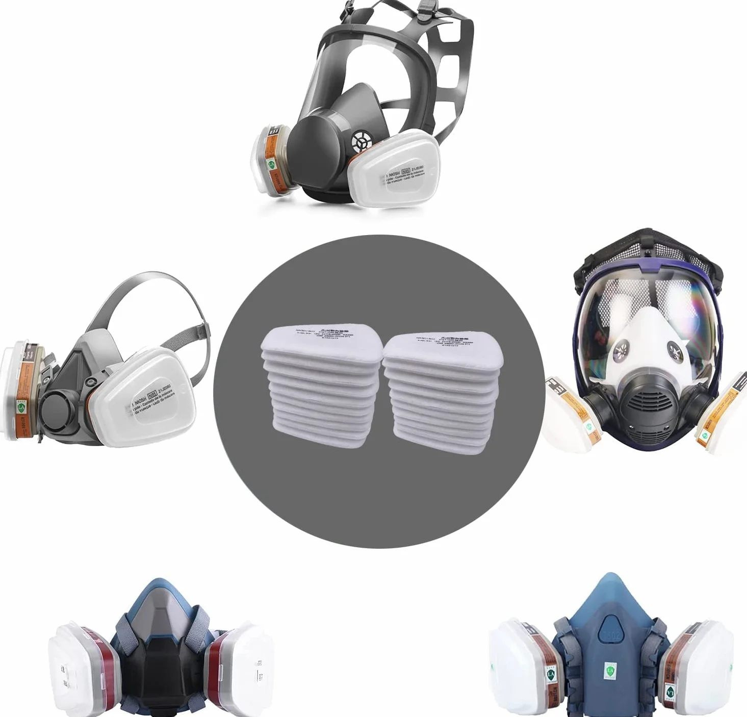 50 Pcs/Pack 5N11 Particulate Replacement Respirator Cotton Filters for 3m 6000/6200/7502/6800/7501/Ff40 Half Full Face Dust Gas Masks, Spray Painting Chemical Gas Mask Filter