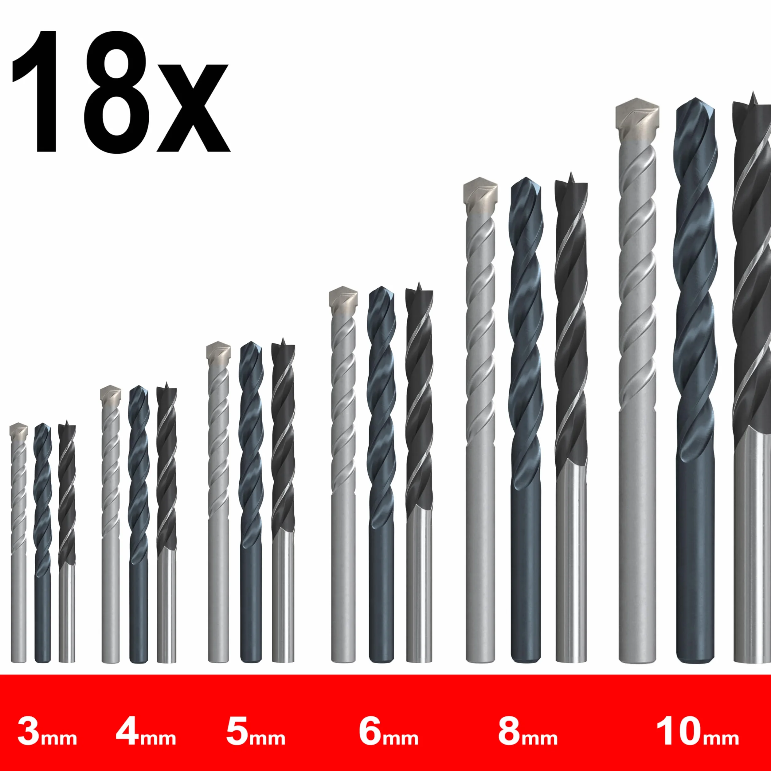 fischer - Kit de Brocas Profesionales para Taladro, 18 Piezas Versátiles para Pared, Madera, Metal, Juego Surtido con Diámetros de 3 a 10 mm, Durables, para Bricolaje y Profesionales