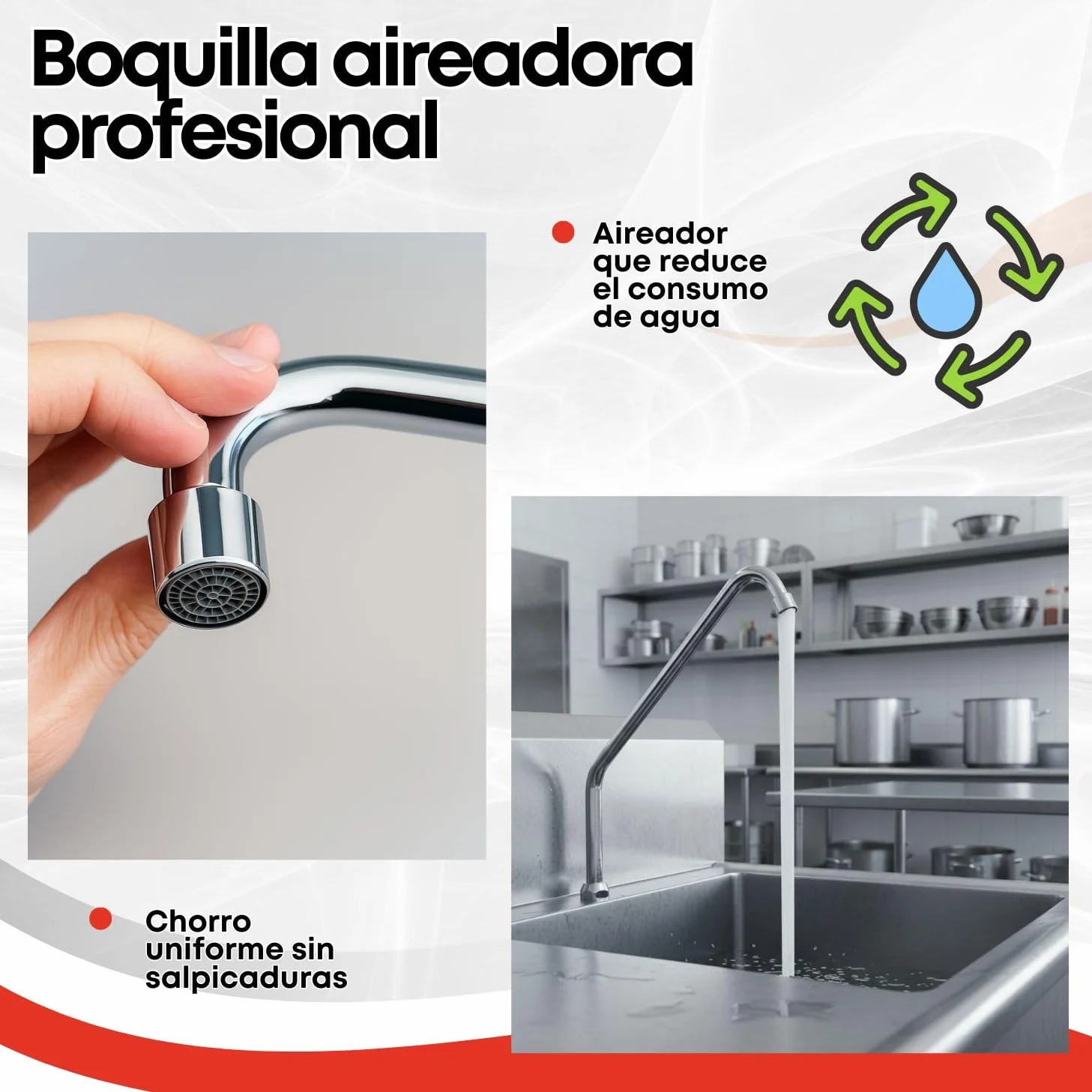 Caño alto Giratorio con Aireador para Grifo de pedal de cocina industrial Cuello de Cisne Cromado Acero Inoxidable