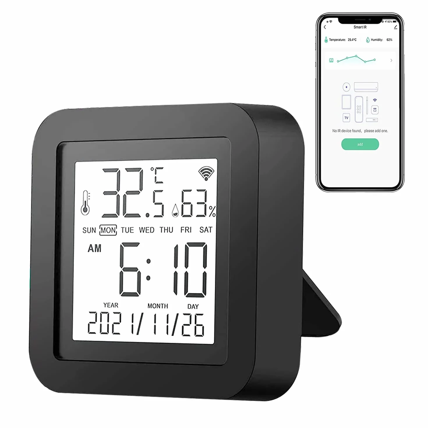 eMylo Mando a Distancia IR WiFi Inteligente, Sensor de Temperatura y Humedad Tuya, Controlador IR Universal, Higrómetro y Termómetro Interior, Compatible con Alexa y App