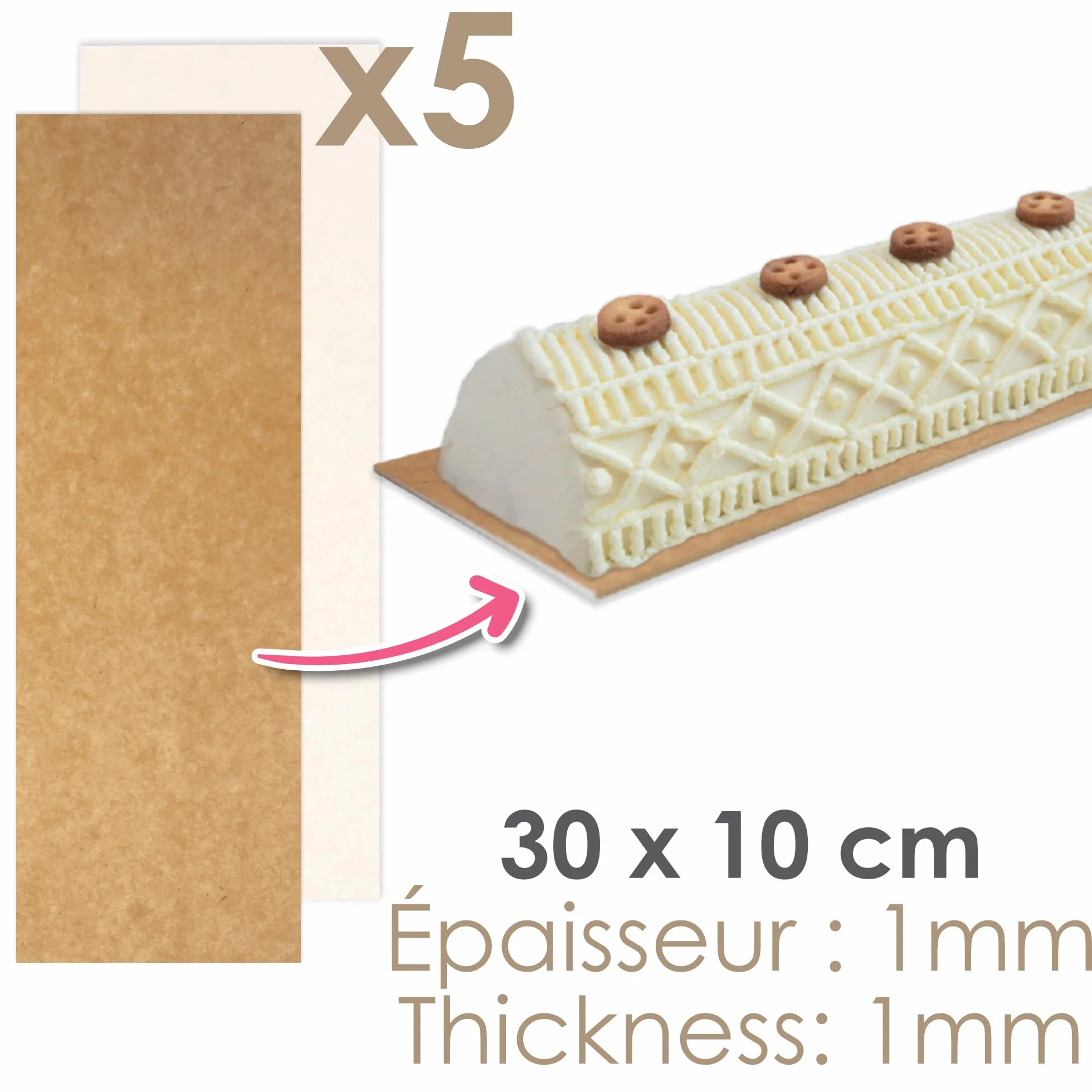 Soportes para Pasteles 30x10 cm Cartón Kraft y Blanco Pastelería Panadería