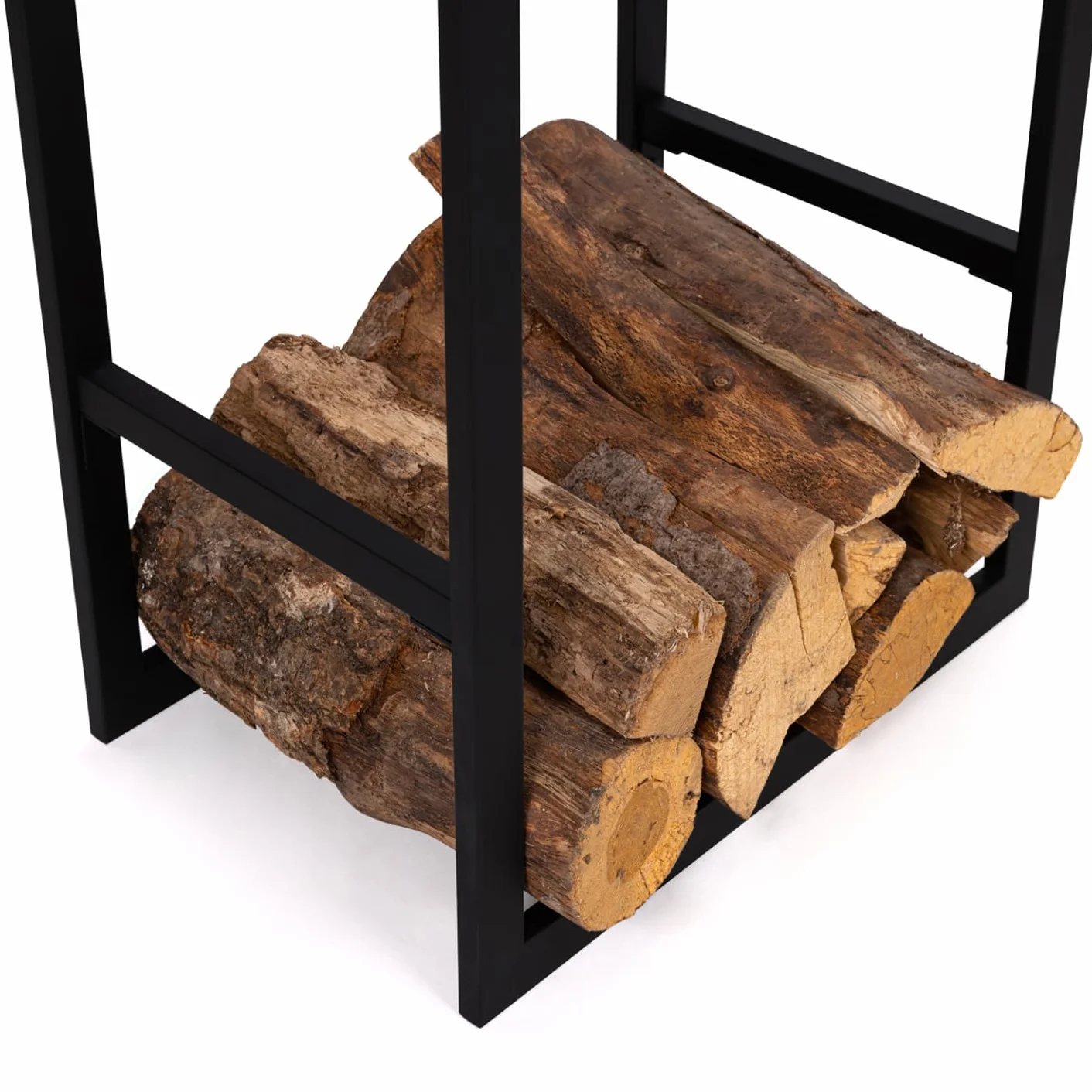 IDMarket - Portatroncos vertical de acero negro con estante H.170 CM para chimenea