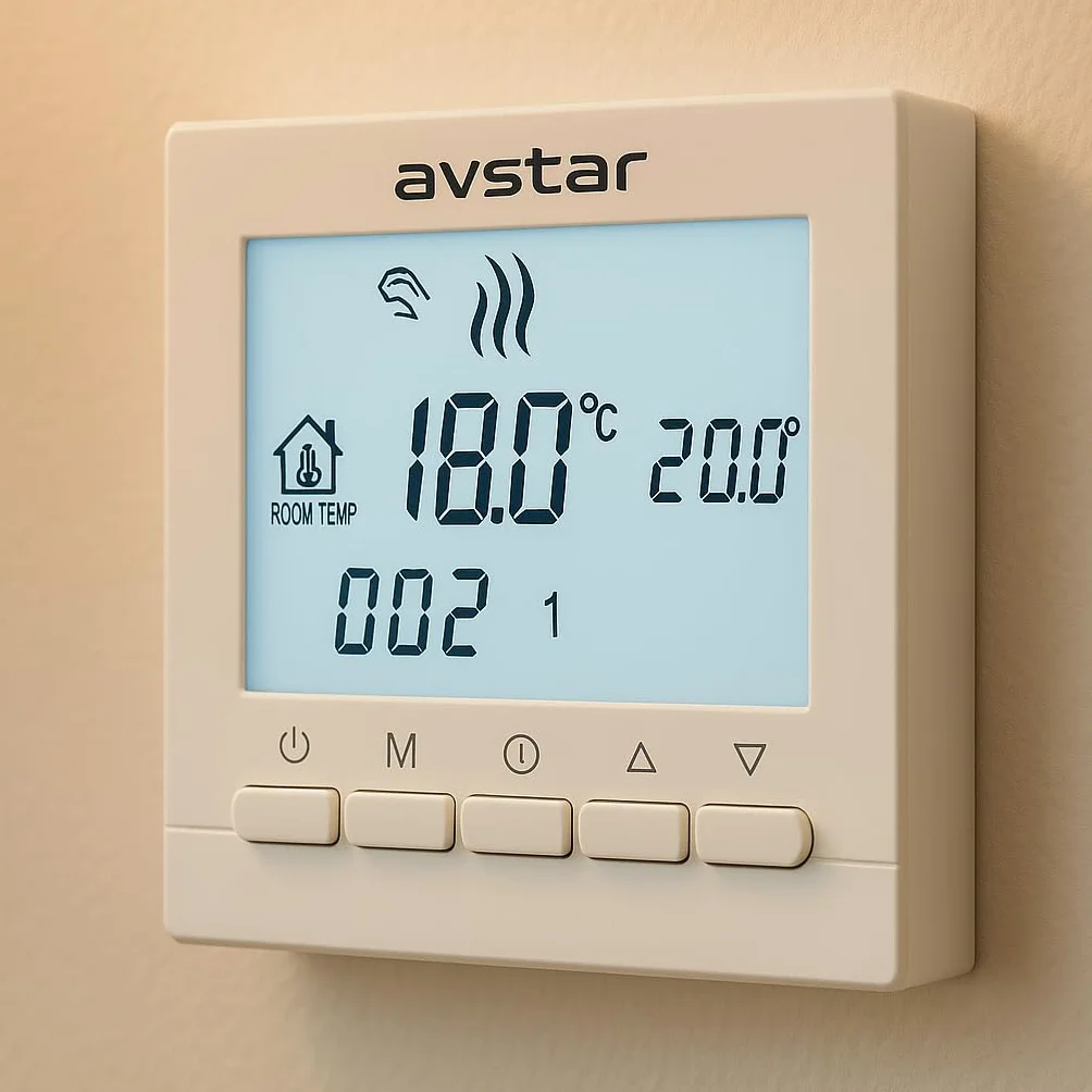 AVStar - Termostato Inteligente Digital programable para calefacción de calderas de Gas - Pantalla LCD para Facilidad de Control y programación (Blanco)