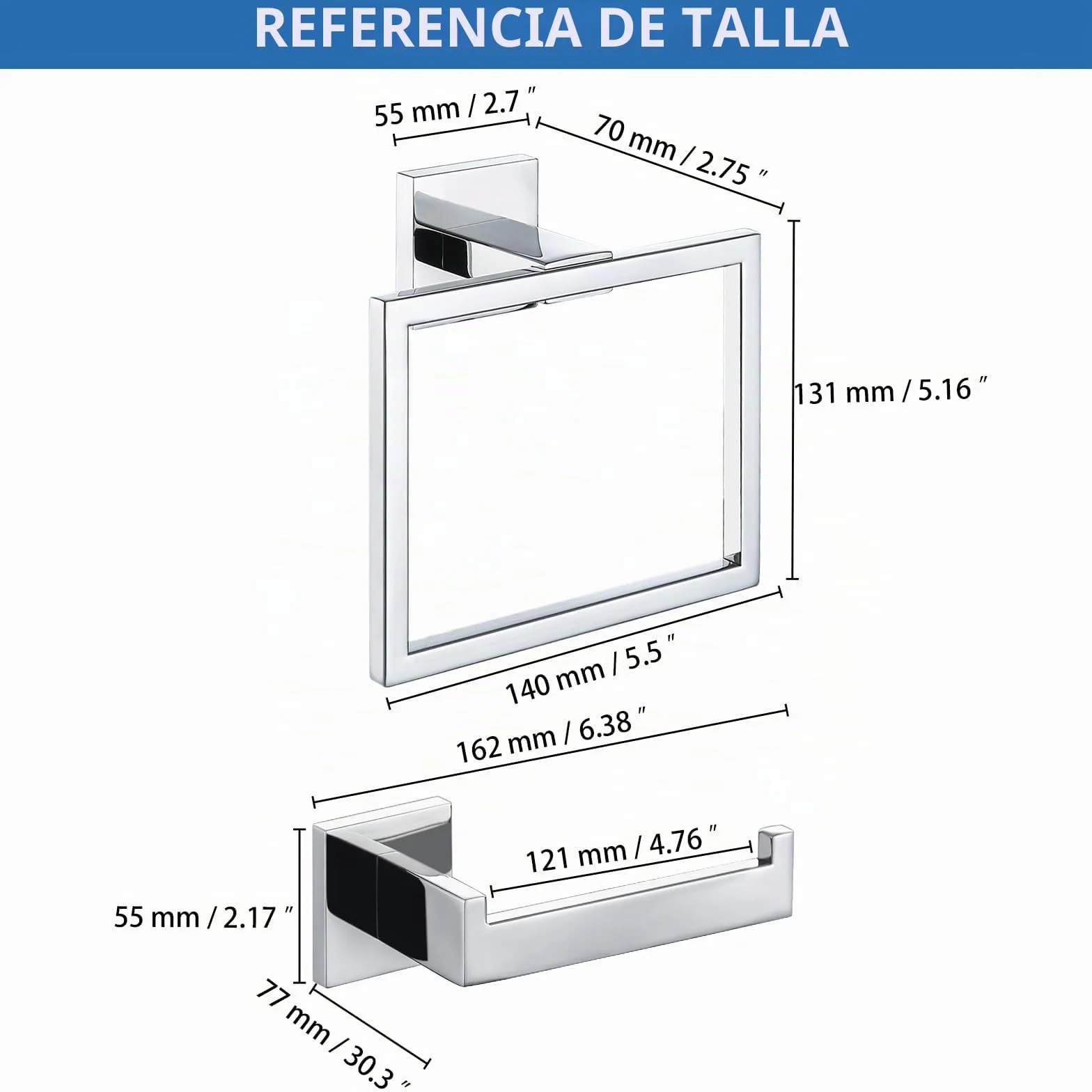 TURS Toallero de Aro Acero Inoxidable 304 Cromo Montado en Pared Soporte de Toalla Baño