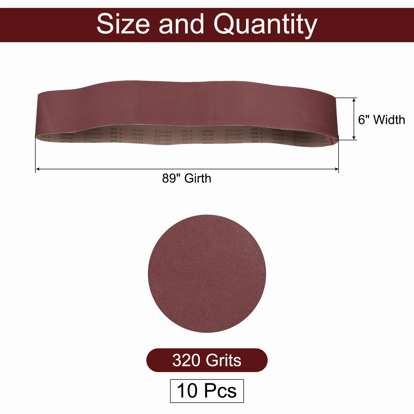 QUARKZMAN 10pcs 6" x 89" Bandas De Lija Óxido De Aluminio 320 Granos Papel De Lija Para Pulir Y Rectificar Metal Y Madera, Color Marrón Rojizo