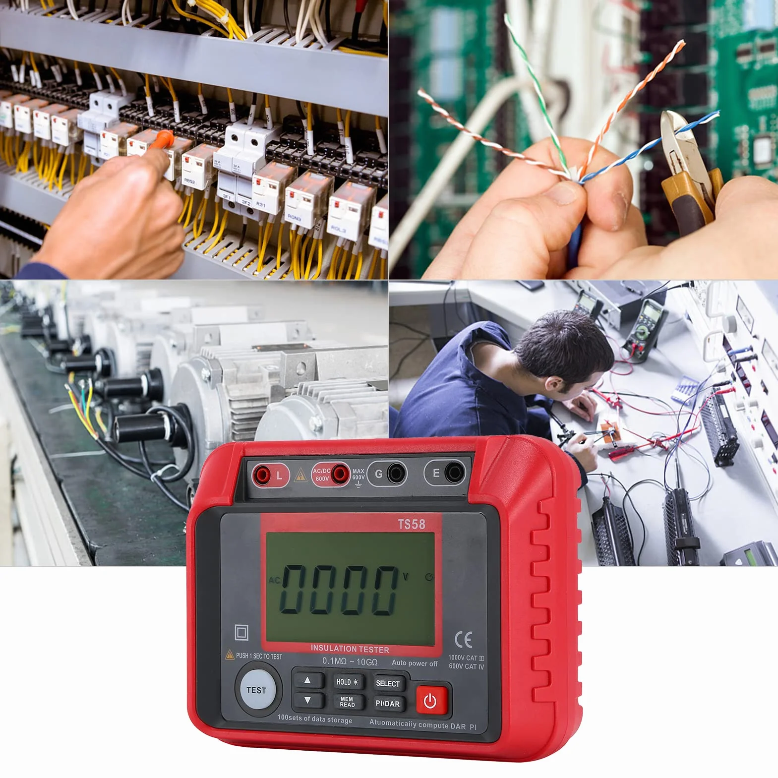 Megohmímetro digital TS58 0,1 MΩ-10 GΩ 10-600 V AC DC 2000 recuentos DAR PI-Índice