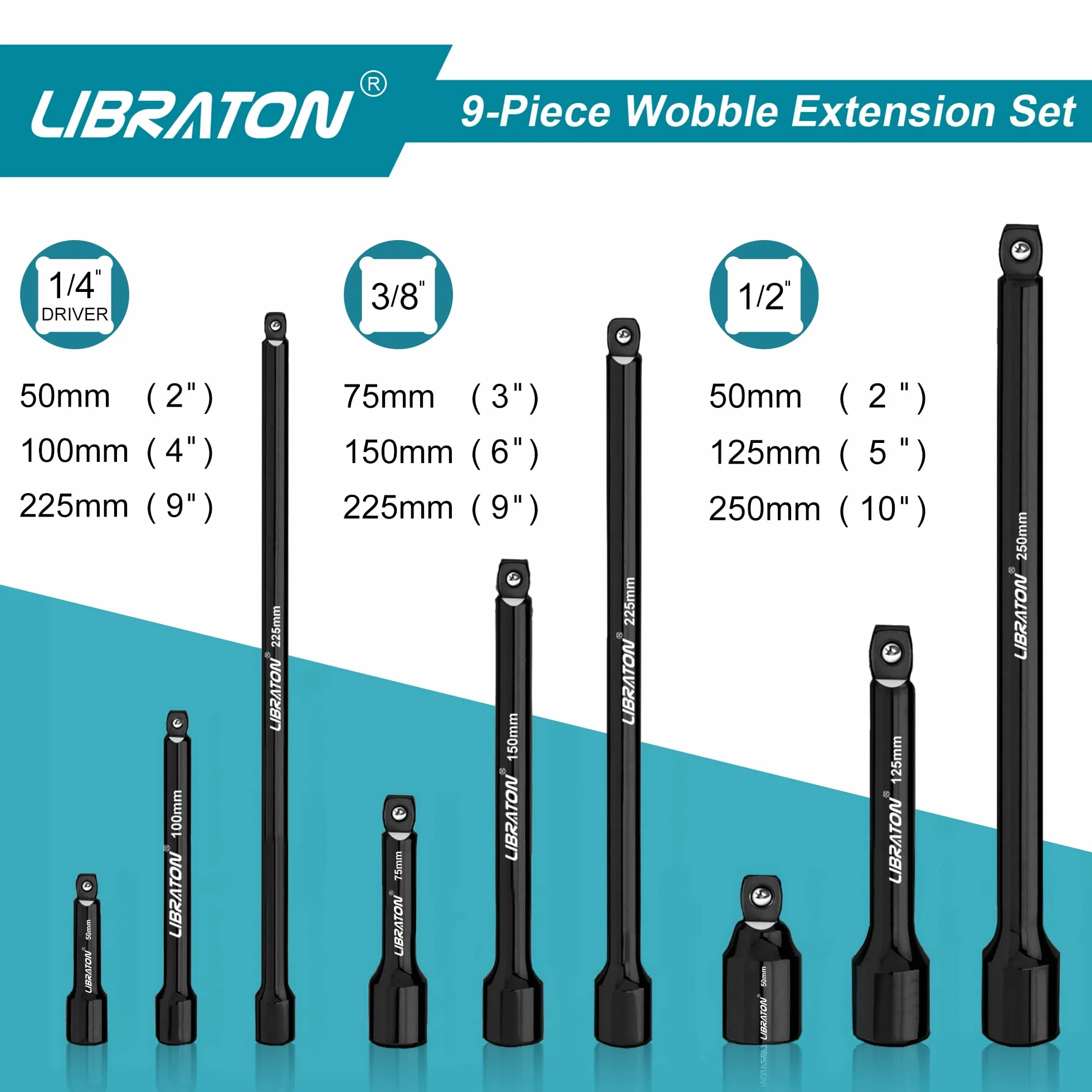 Libraton 9pcs Juego de Extensiónes Wobble, Barras de Extensión Inclinación Basculantes in Acero Cromado y Vanadio con Bandeja de Almacenamiento de EVA