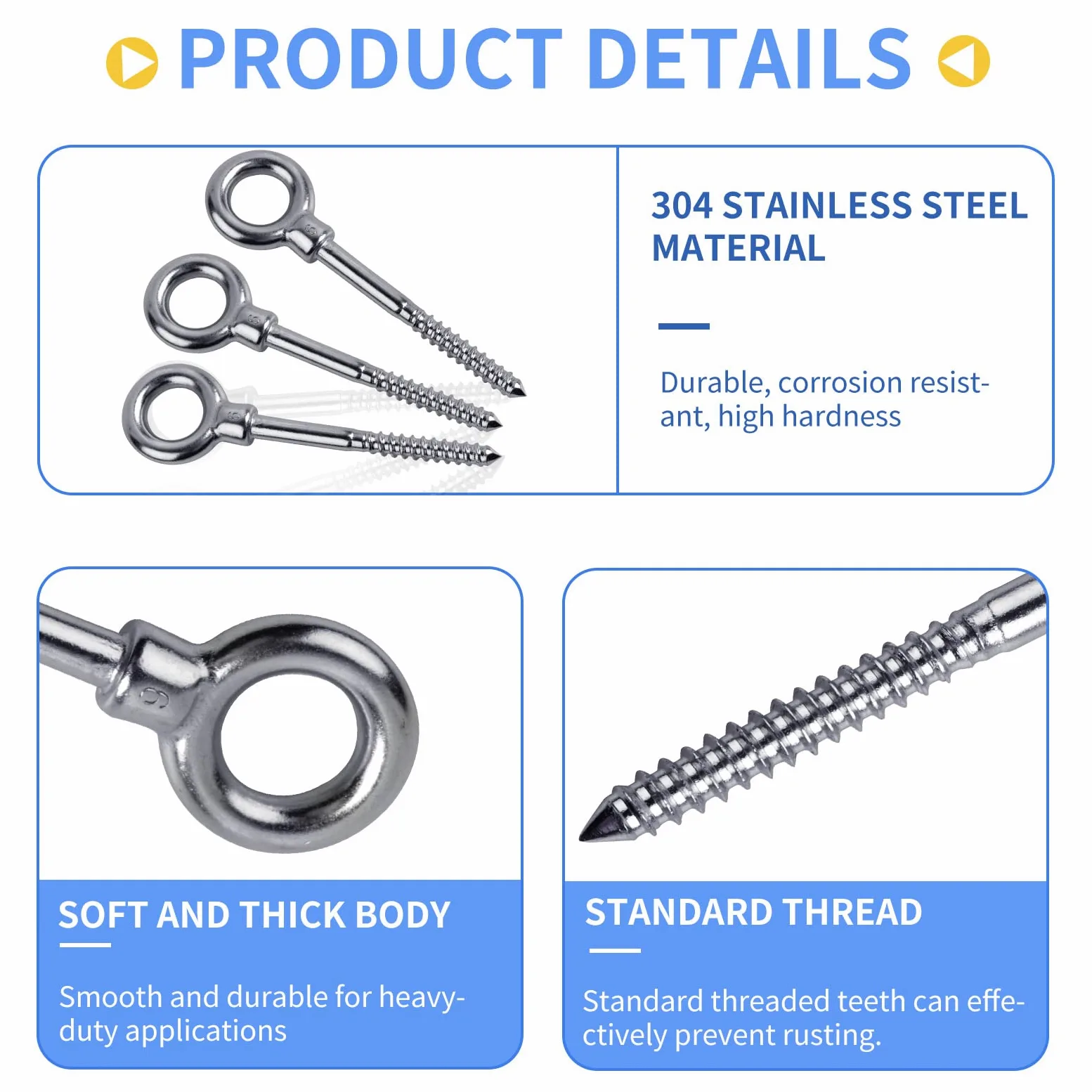 EFUTURETIME12 x Perno con M6 x 60mm, Tornillo de Ojo Rosca para Madera y Rosca Parcial M6 x 60mm, Ornillo de Anillo de Acero Inoxidable 304, Perno de Ojo