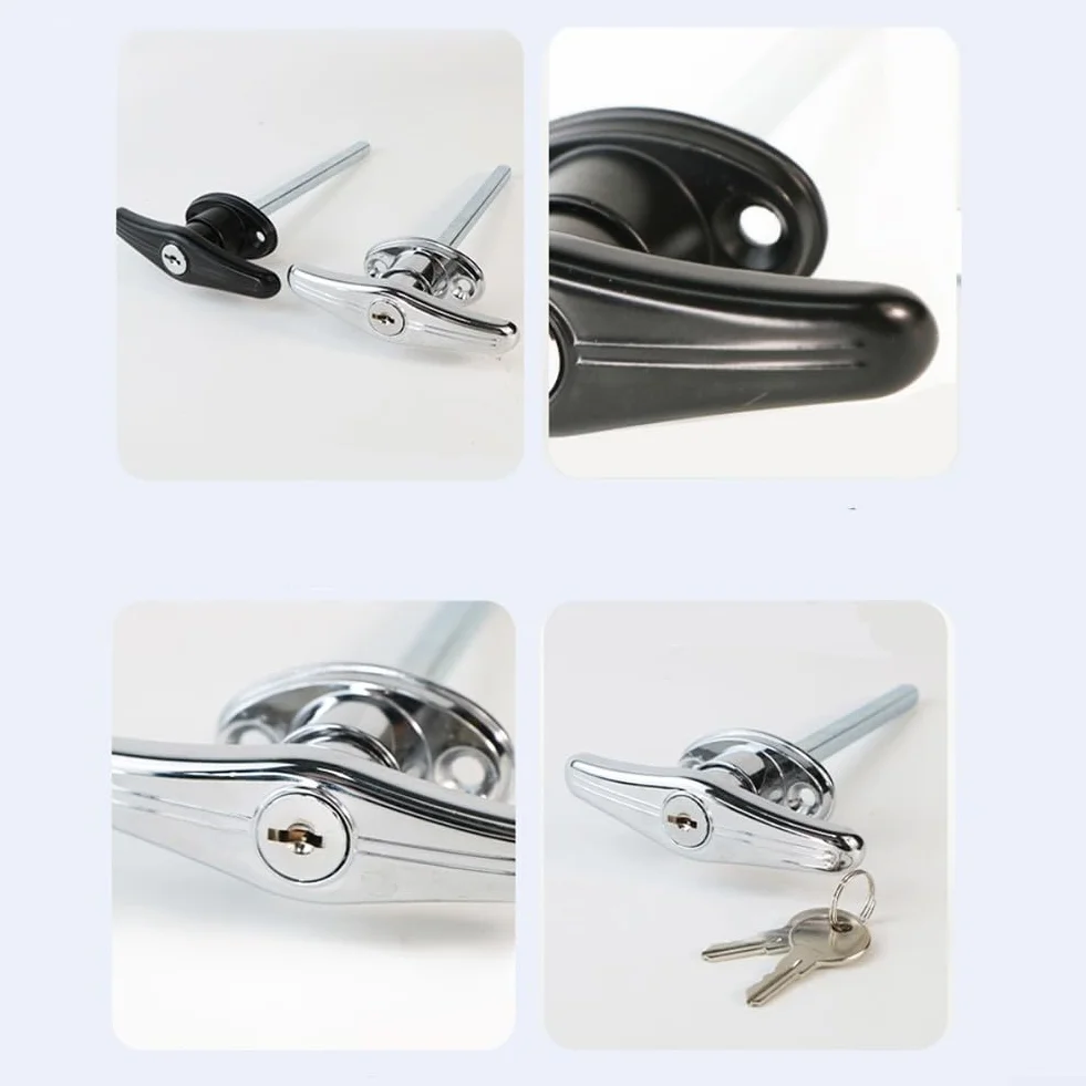 Cerradura de puerta de garaje con mango en T, cerradura de puerta de aleación de zinc, mango tipo T, kit de bloqueo de mango en T, barra de conexión, cerradura de puerta de chasis (plateado)