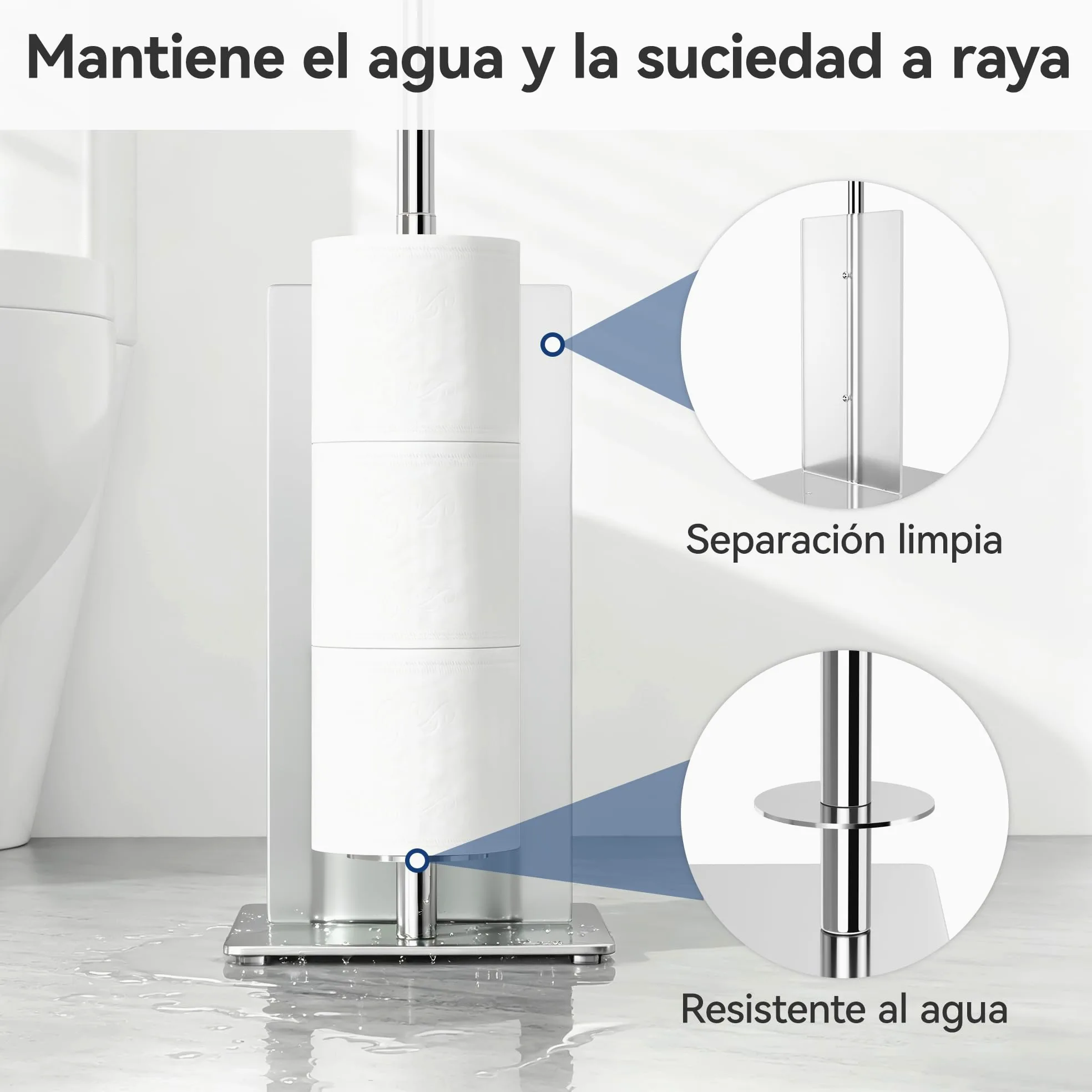 Portarrollos de pie con escobilla para inodoro - Portaescobilla y soporte para rollos de papel higiénico de pie con estante de vidrio, sin necesidad de taladrar, juego de accesorios para inodoro de