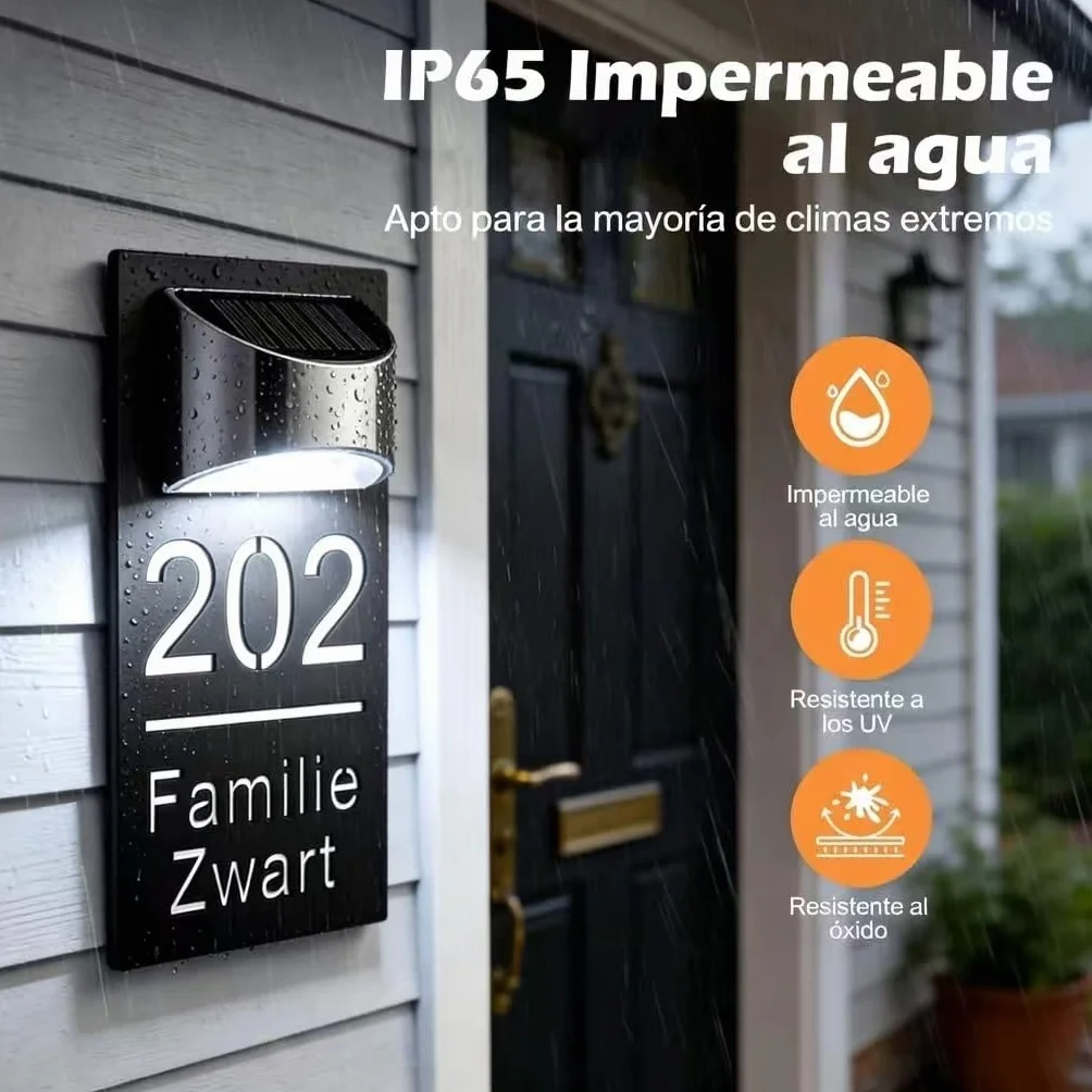 Número de Casa Solar LED Personalizado - Letrero de Dirección Iluminado con Luz Solar, Placa Acrílica Moderna, Regalo Ideal para Casa Nueva, Patio o Jardín(White-White)