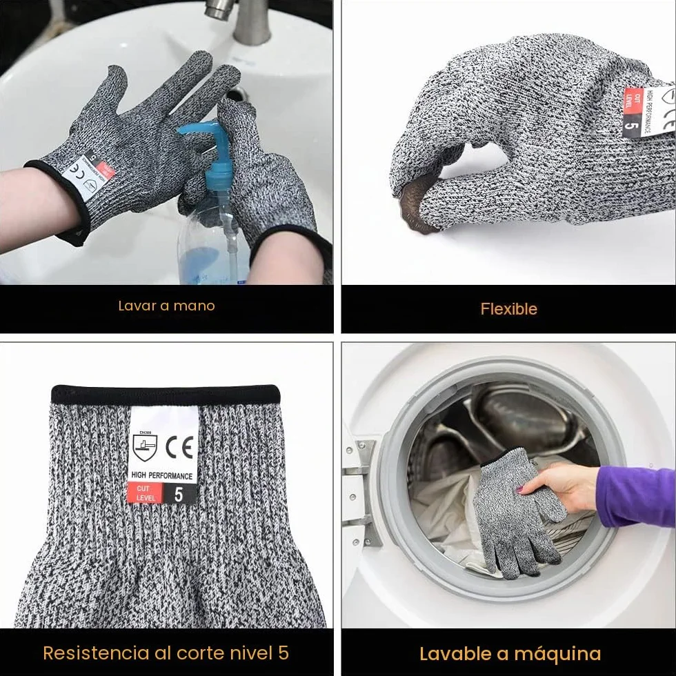 Flintronic Guantes Anticortes Nivel 5 (1 par), Resistentes al Corte, EN 388 Calidad Alimentaria, Protección para Cuchillos, Tallar Madera (M)